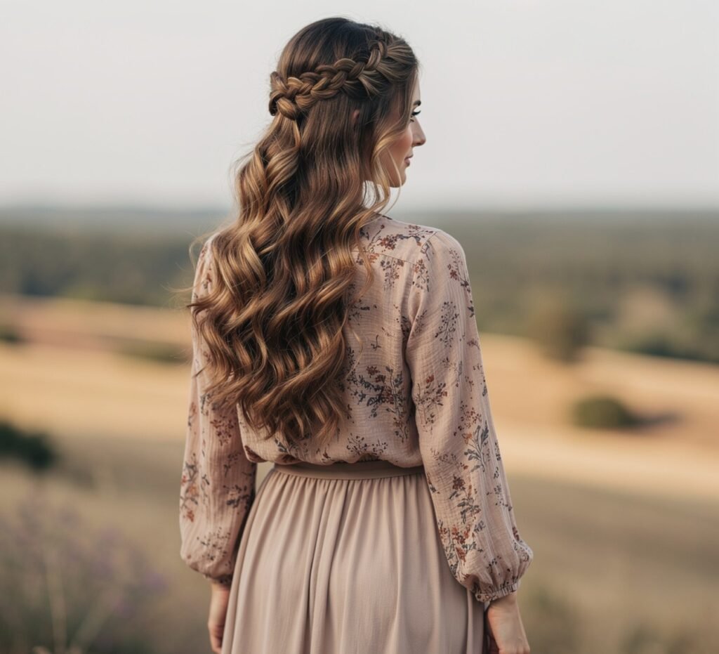 Wavy Braided Half Up Style