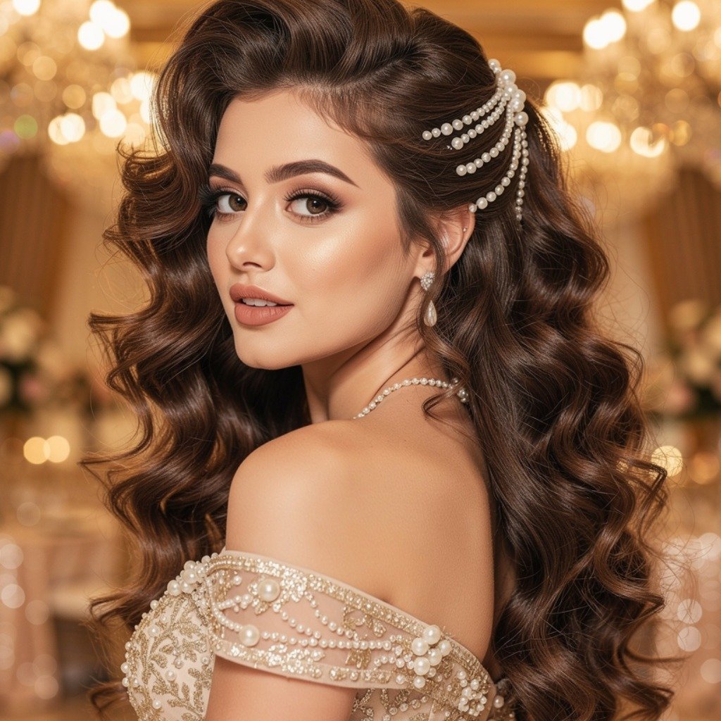 curly Prom Hairstyle With Pearls