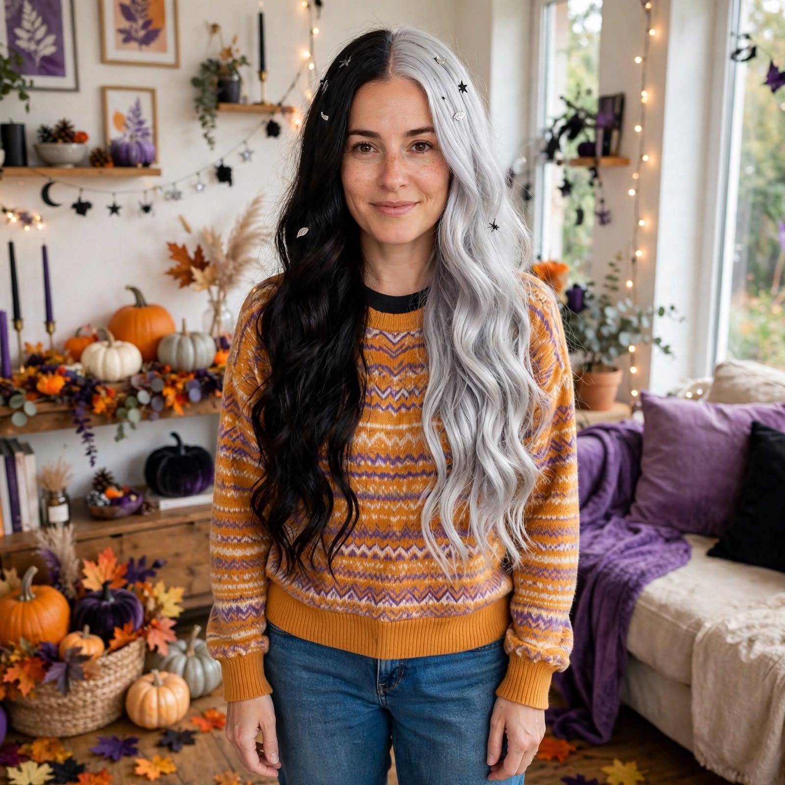 10. Split Dye Spooky Halves Hairstyles for Halloween