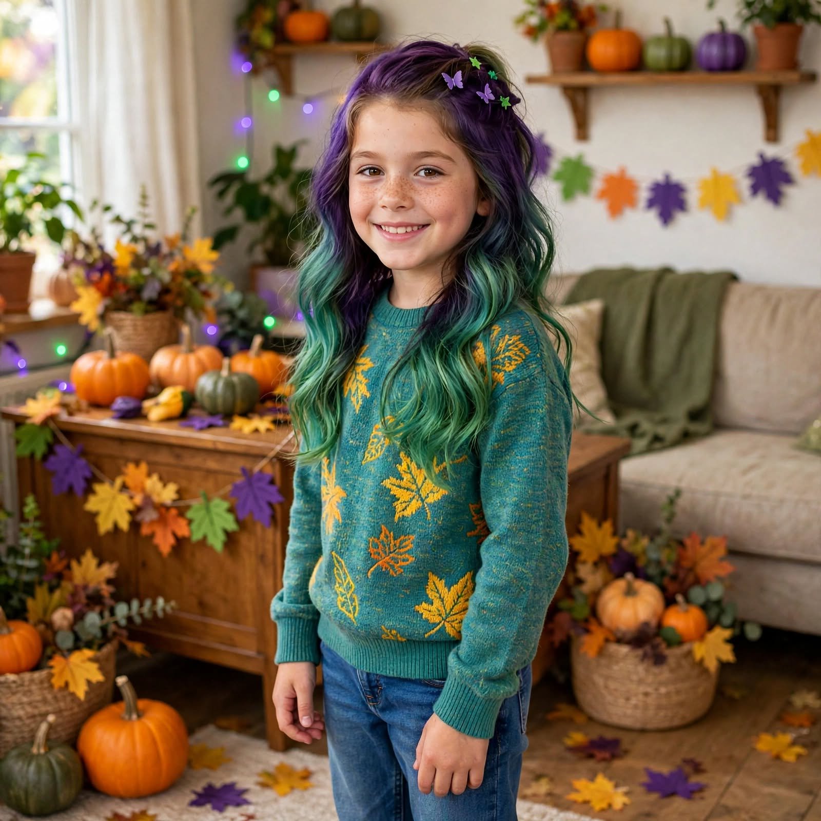 11. Potion Purple and Green Ombre Halloween Hairstyles for Kids