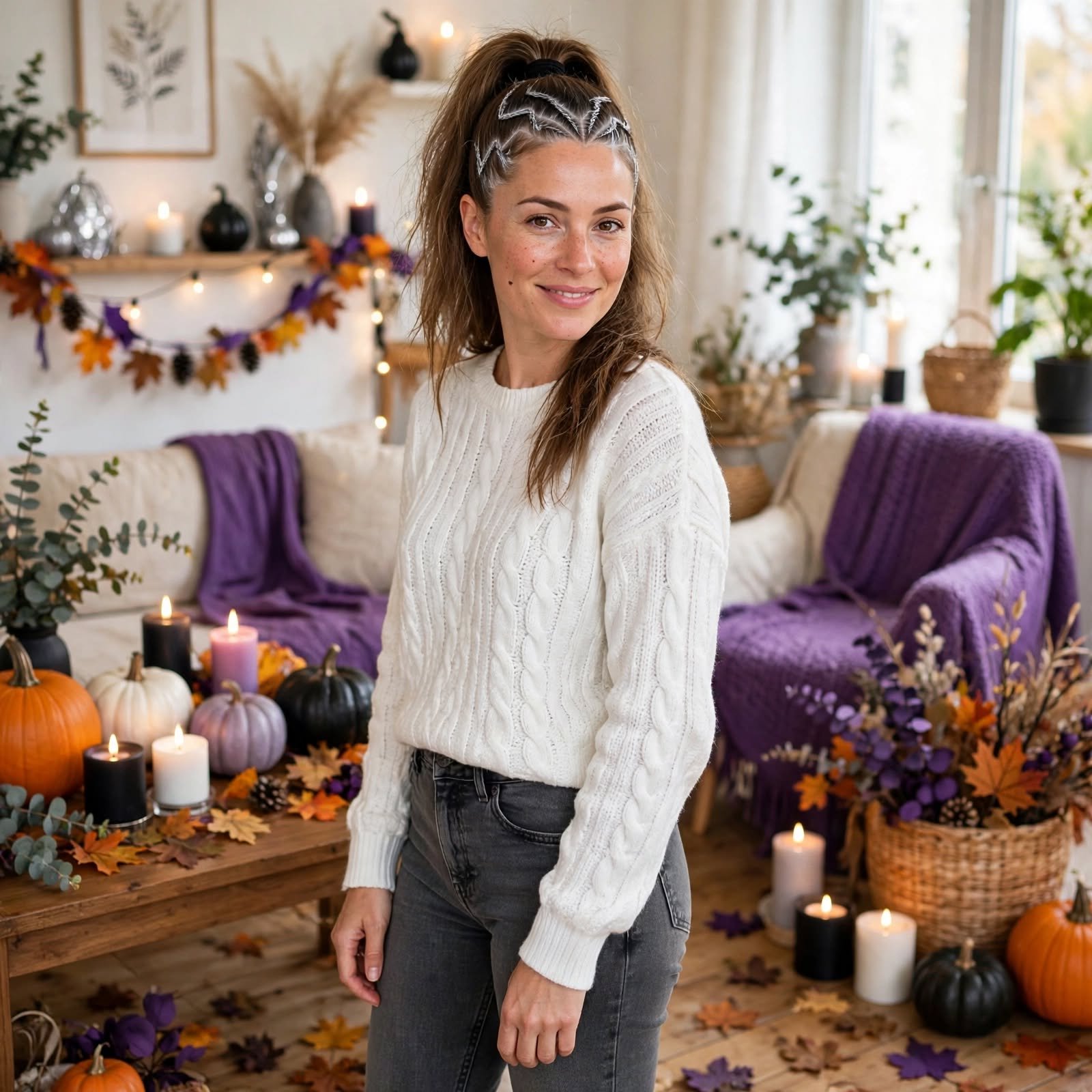 11. Skeleton Zigzag Part Ponytail Halloween Hairstyles Easy