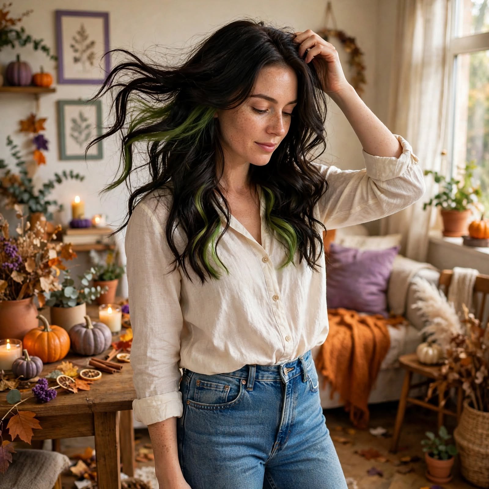11. Toxic Green Peekaboo Highlights Halloween Hairstyles