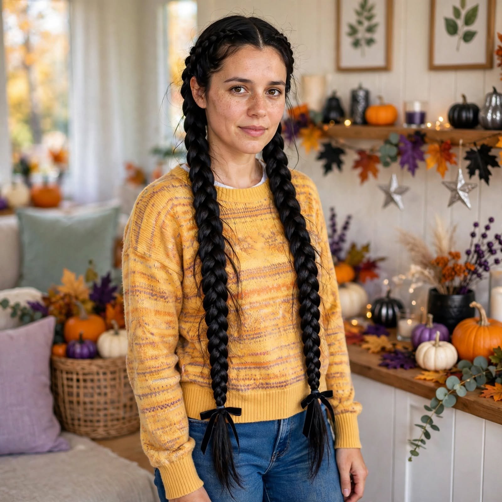 11. Wednesday Addams Twin Braids Hairstyles for Halloween
