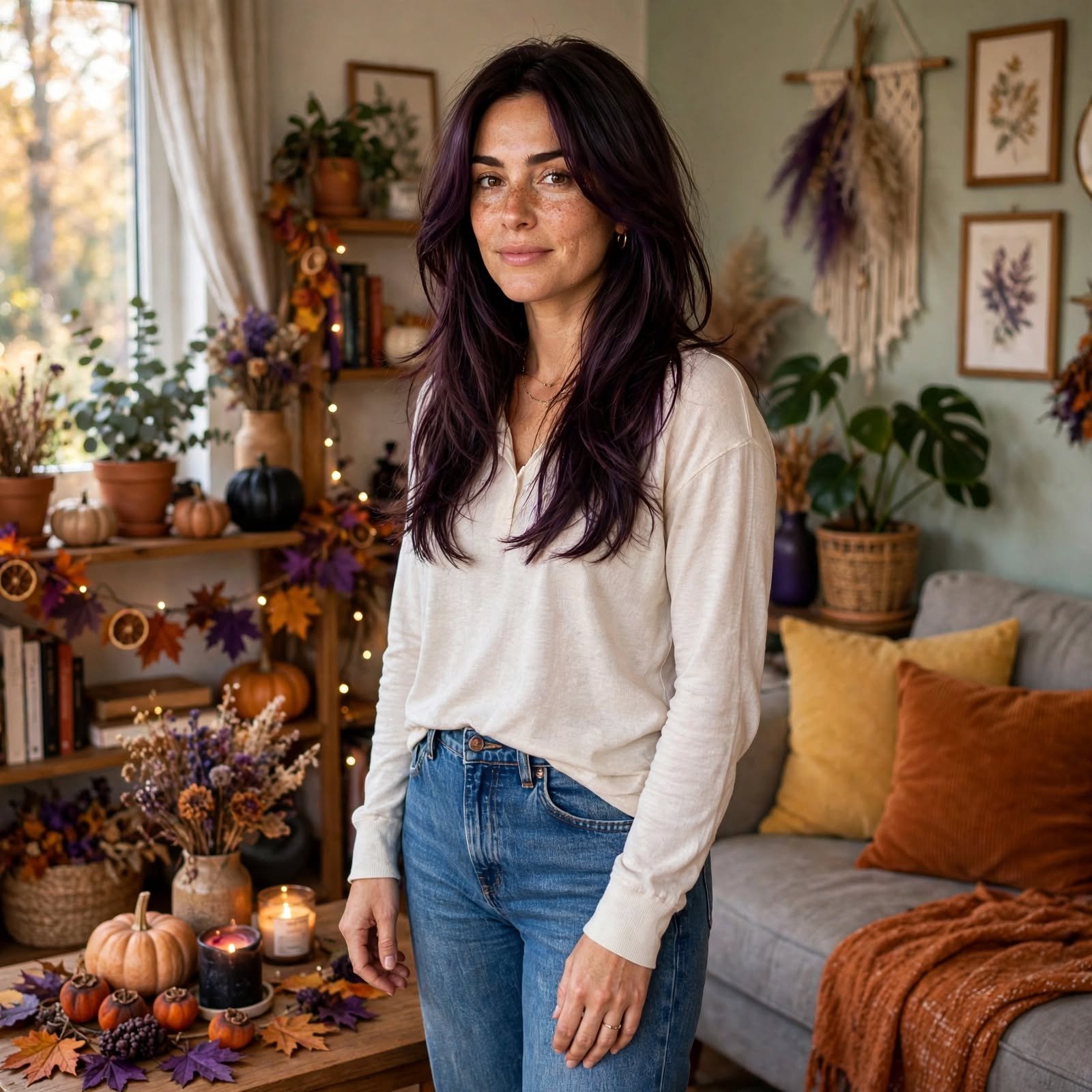 2. Witchy Long Layers with Dark Purple Tint Halloween Hairstyles