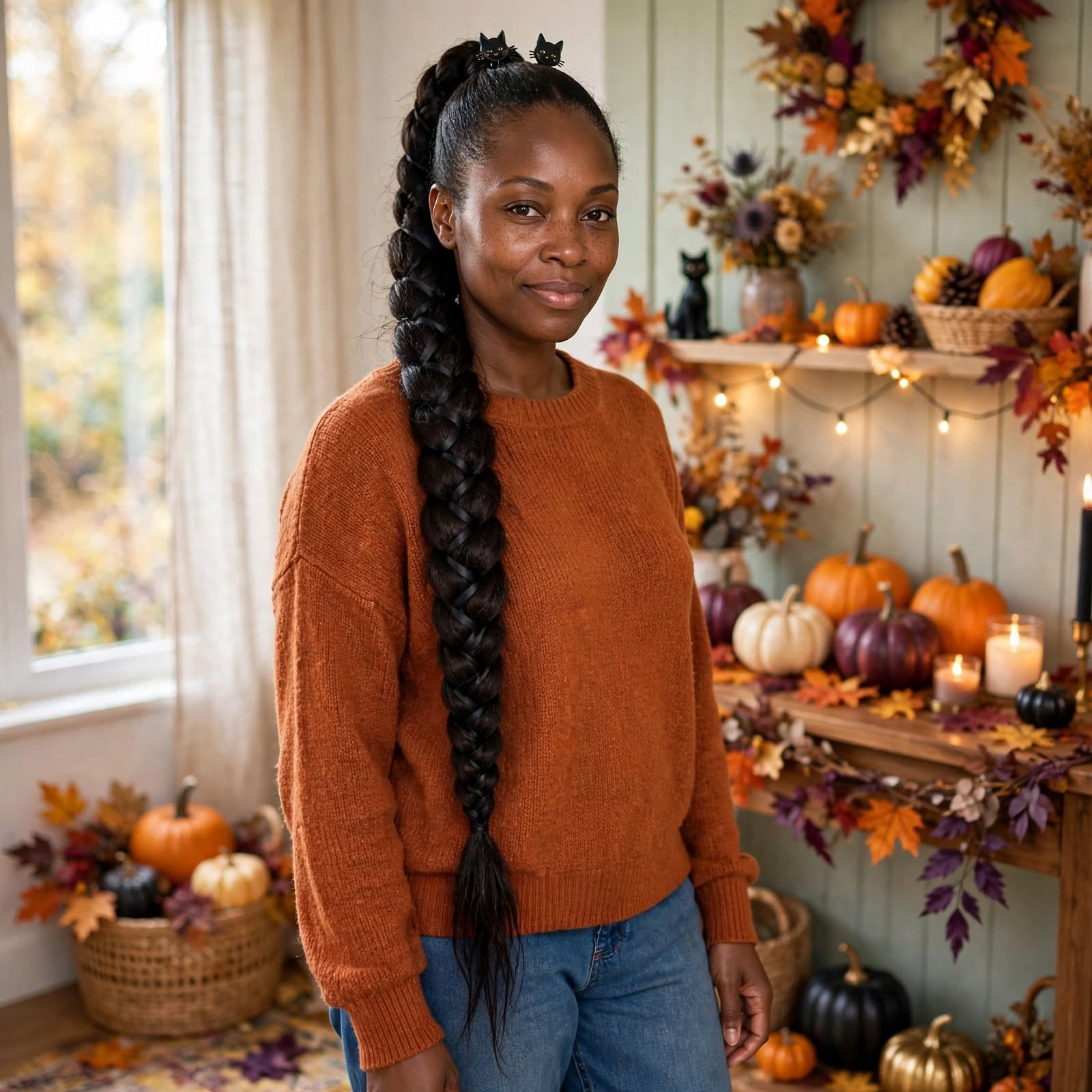 5. Black Cat Braided Ponytail Halloween Hairstyles Black Women 1