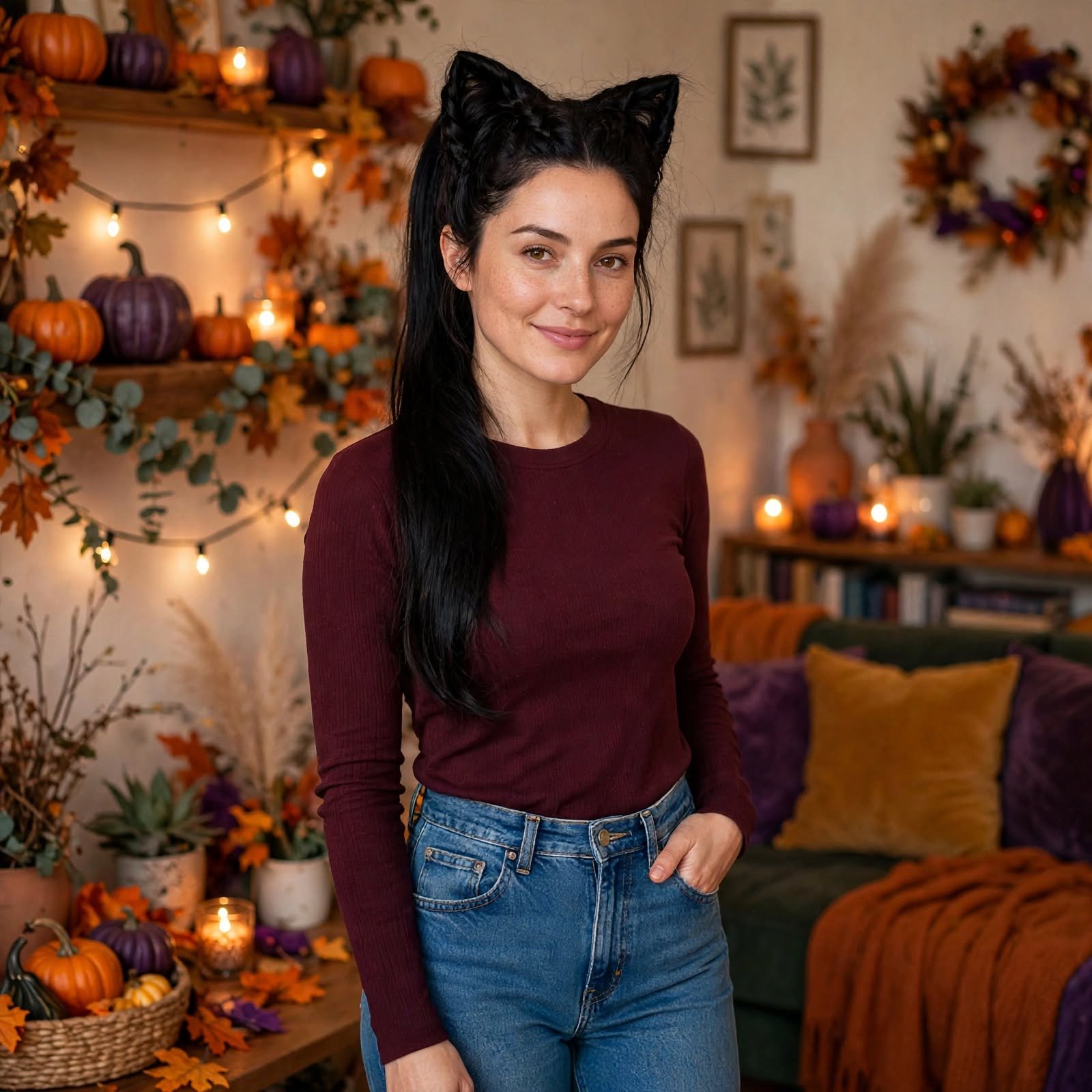 5. Black Cat Ponytail with Ears Halloween Hairstyles