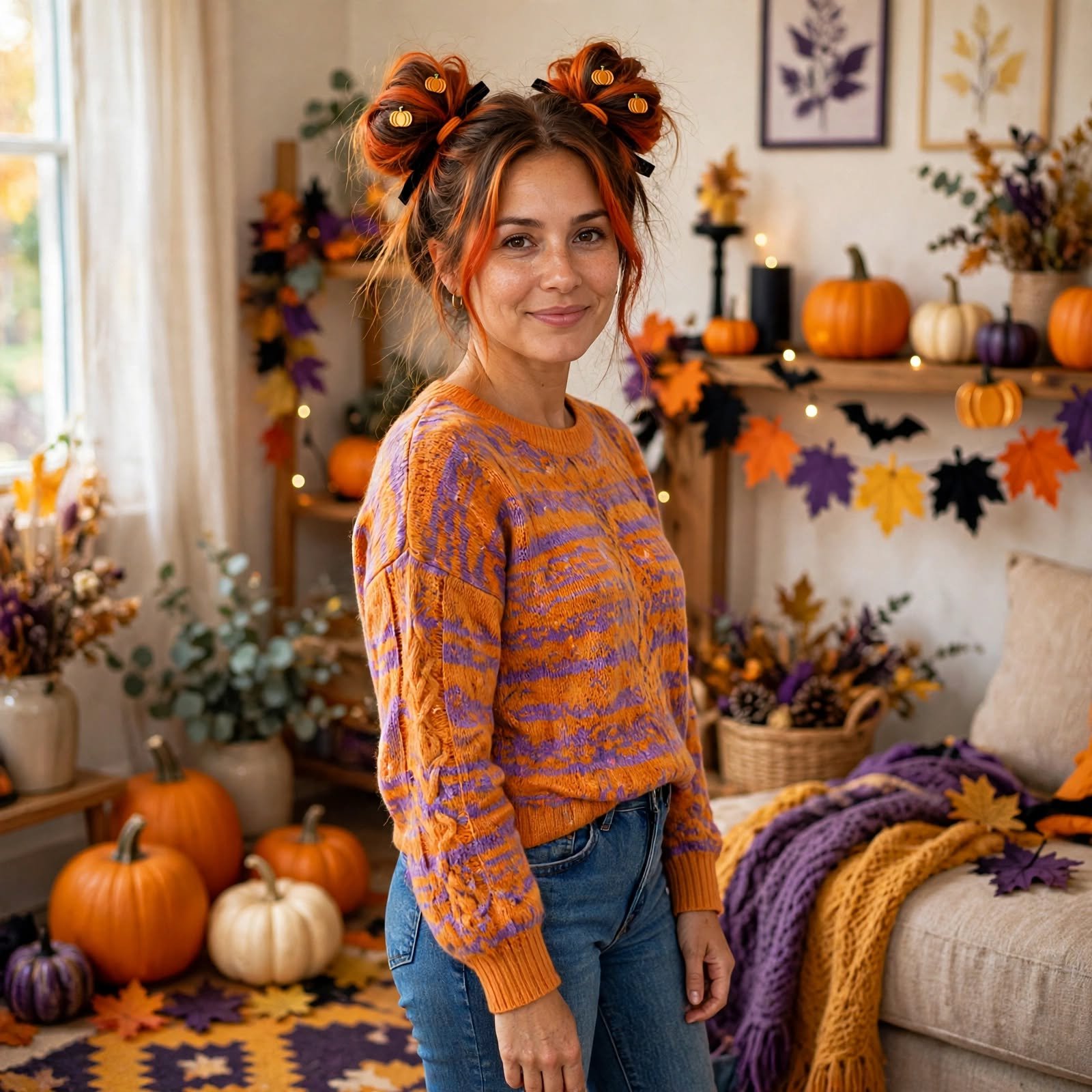 5. Pumpkin Orange Space Buns Hairstyles for Halloween