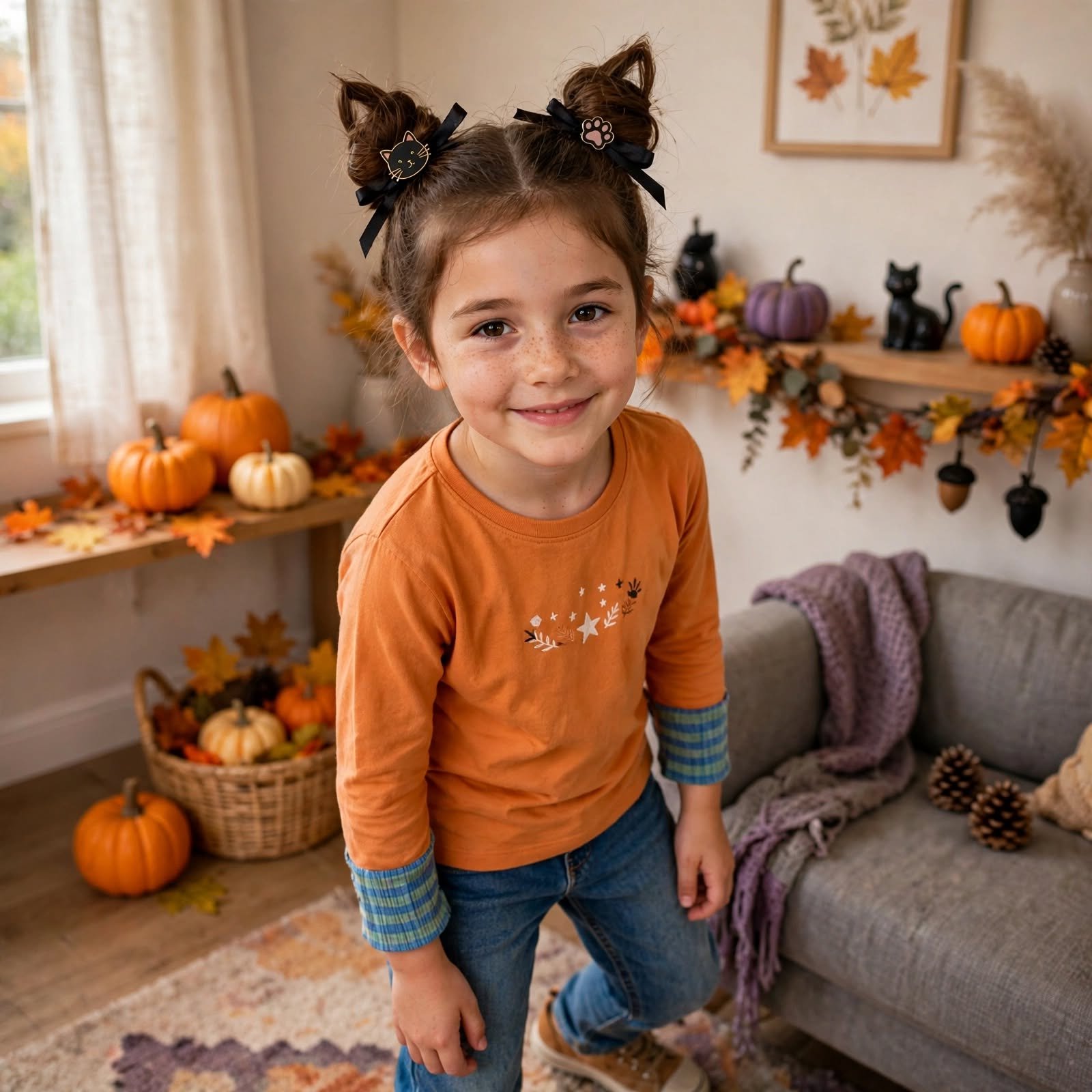 6. Black Cat Ears Space Buns Halloween Hairstyles for Kids