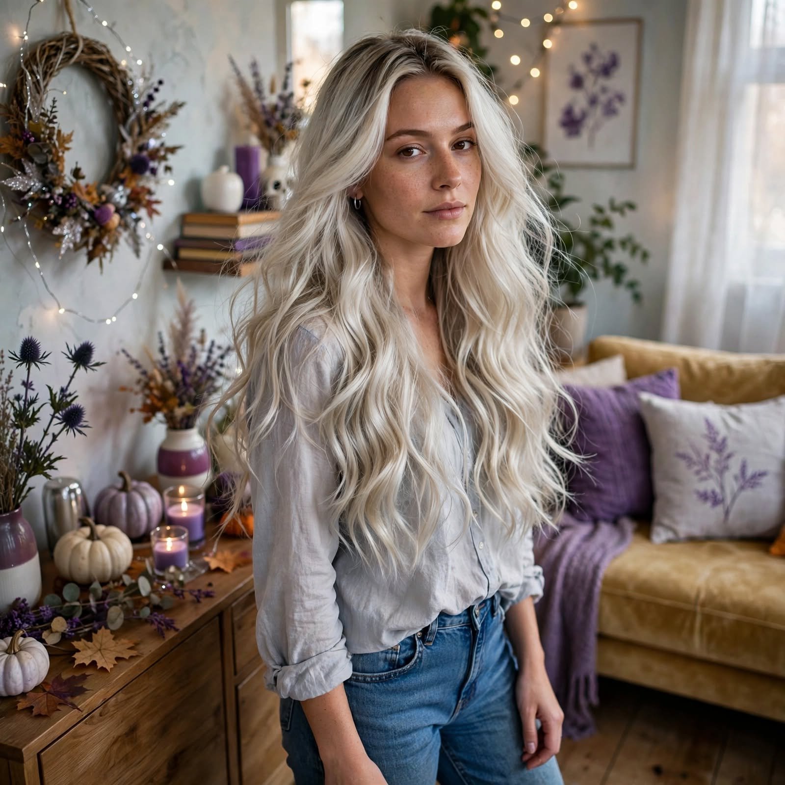 7. Ghostly Platinum Blonde Waves Halloween Hairstyles
