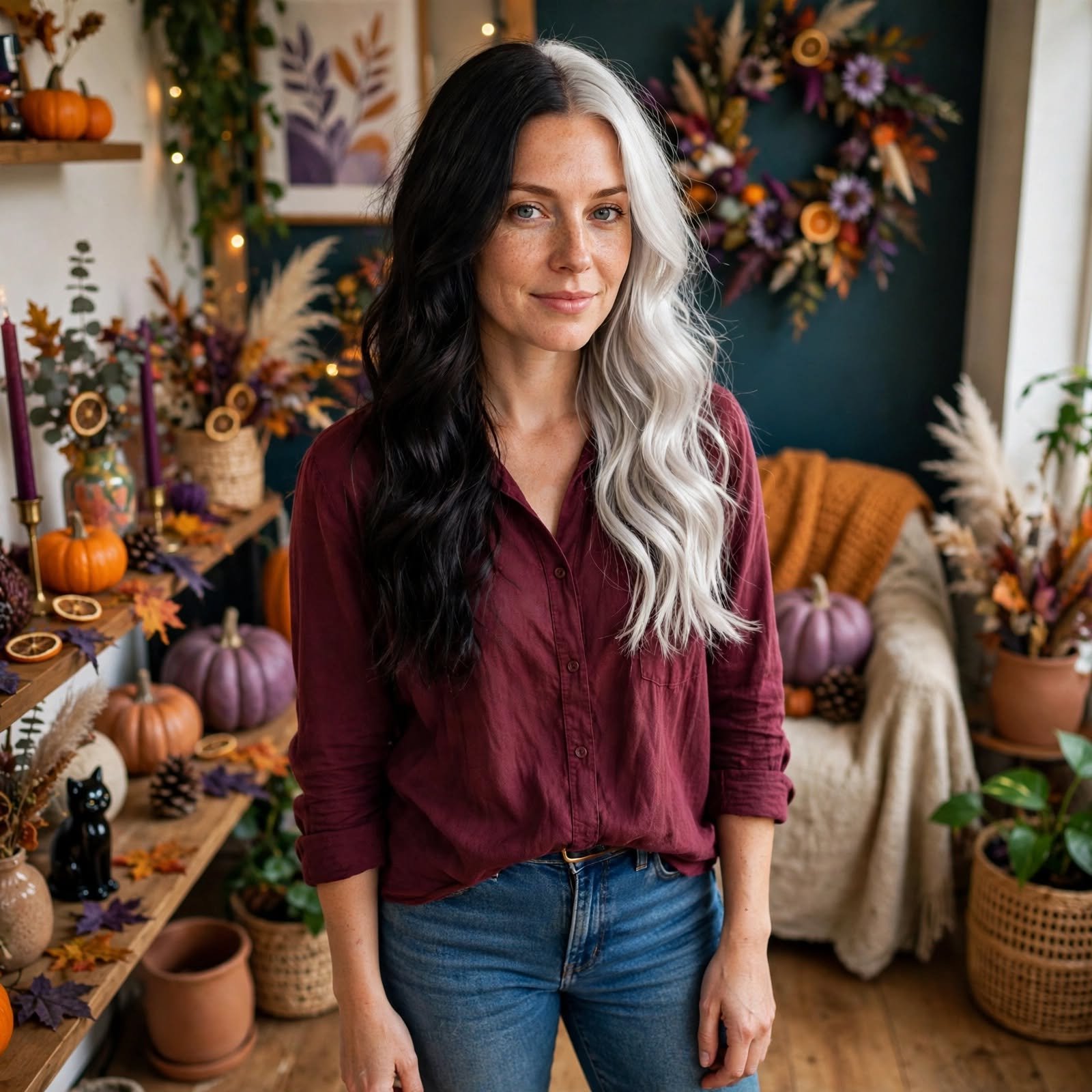 8. Split Dye Black and White Halloween Hairstyles