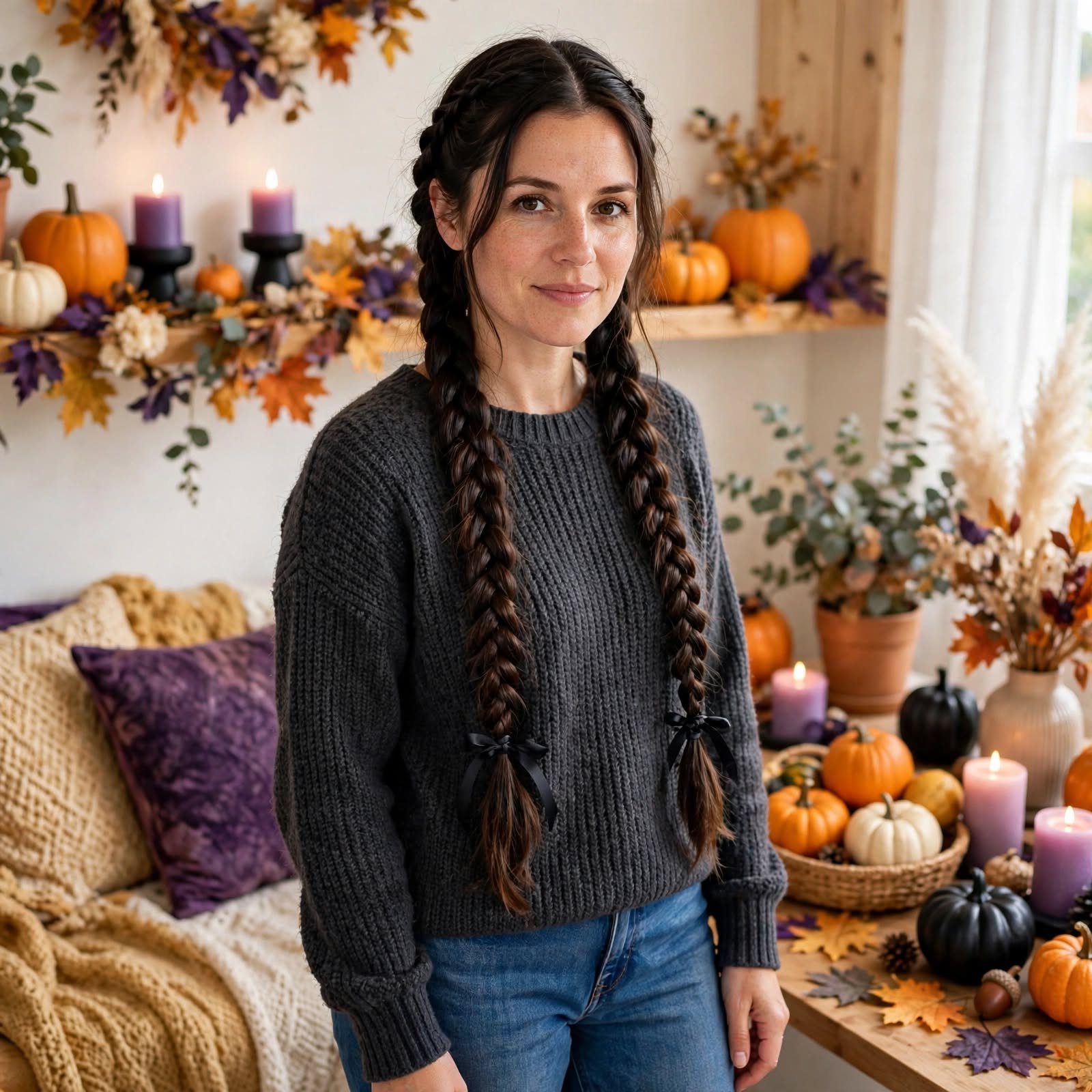 8. Wednesday Style Twin Braids Halloween Hairstyles Easy