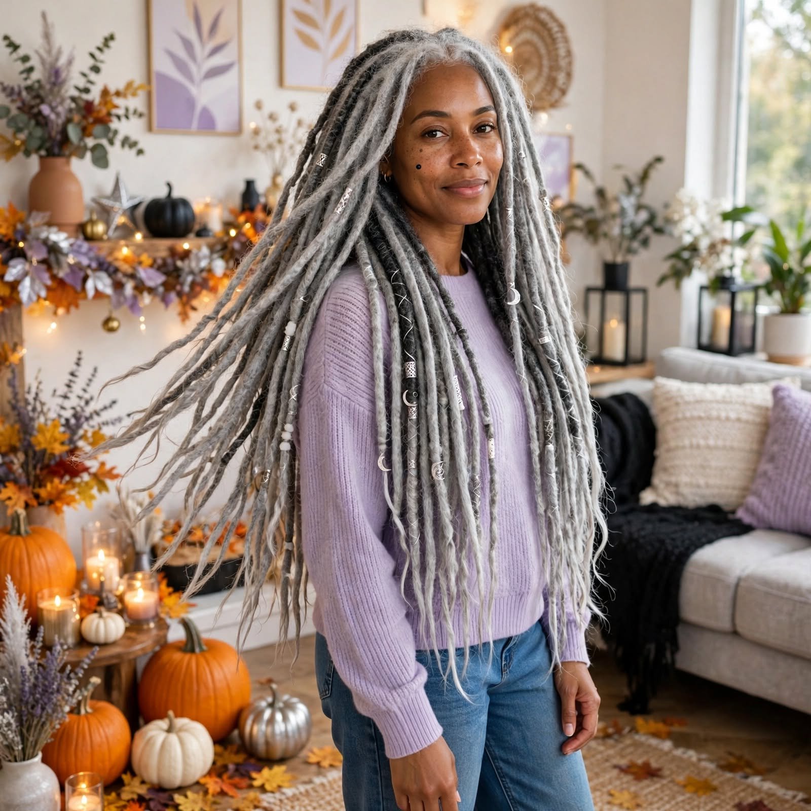 9. Silver Ghost Locs Halloween Hairstyles Black Women 1