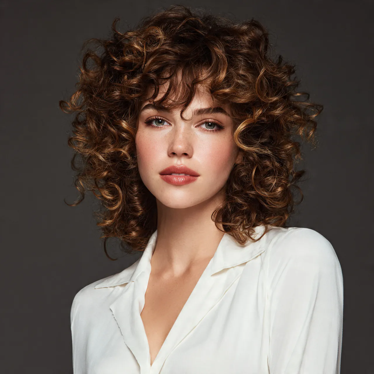 beautiful woman with layered natural curls hairsty