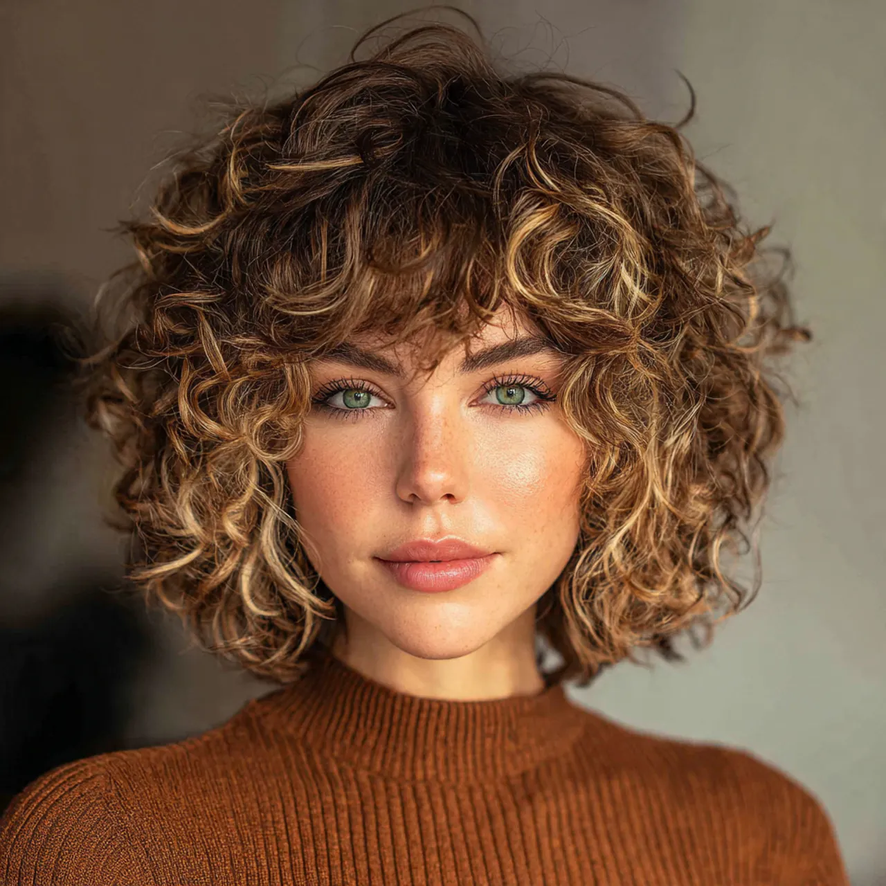 curly bob with curtain bangs hairstyle