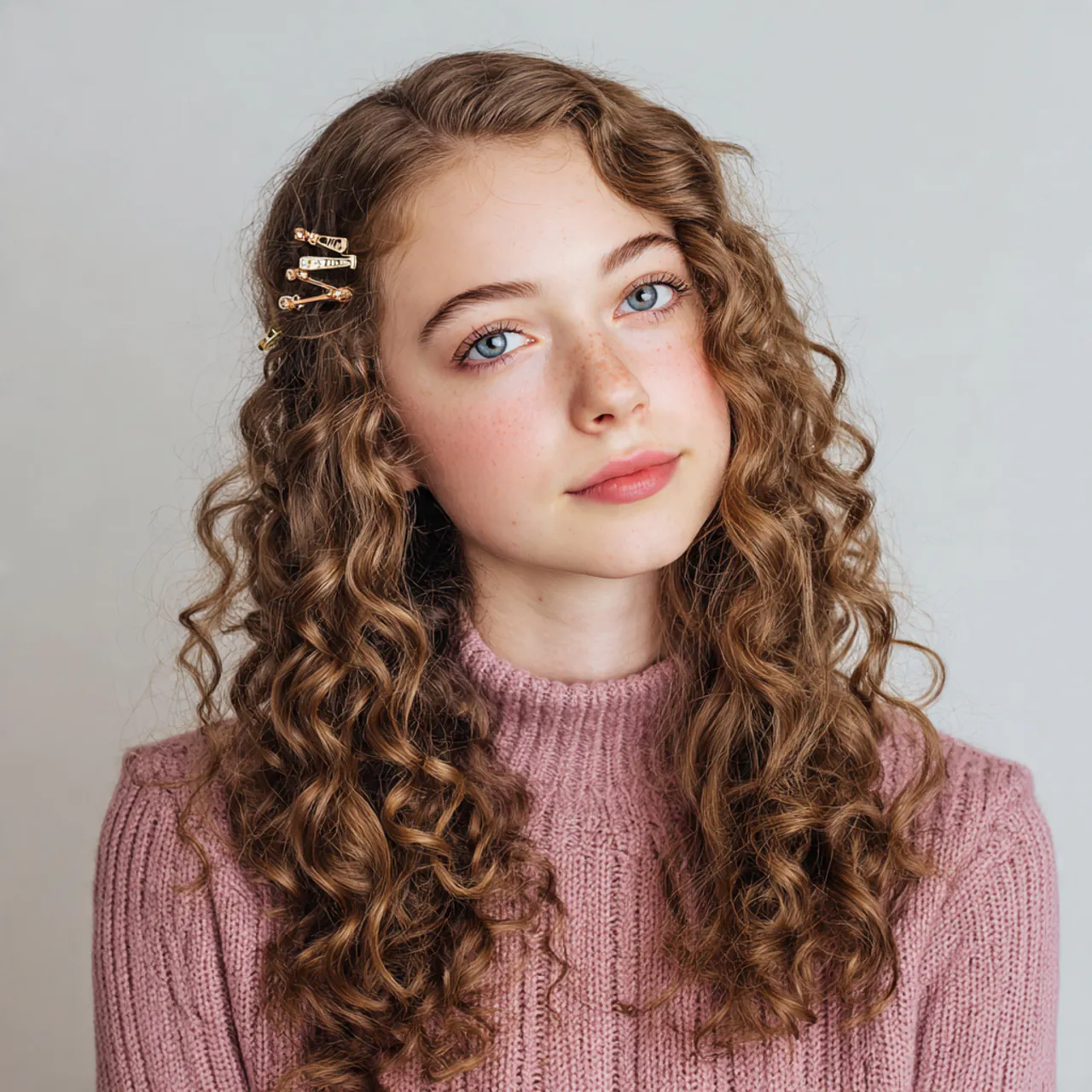curly hair with clips for school
