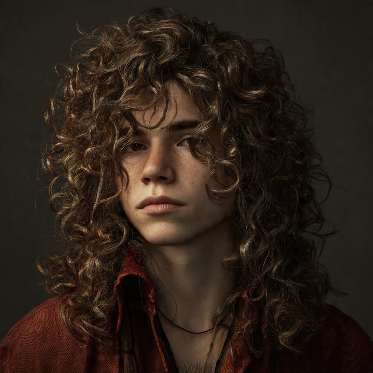 curly hair with middle part hairstyle single portr