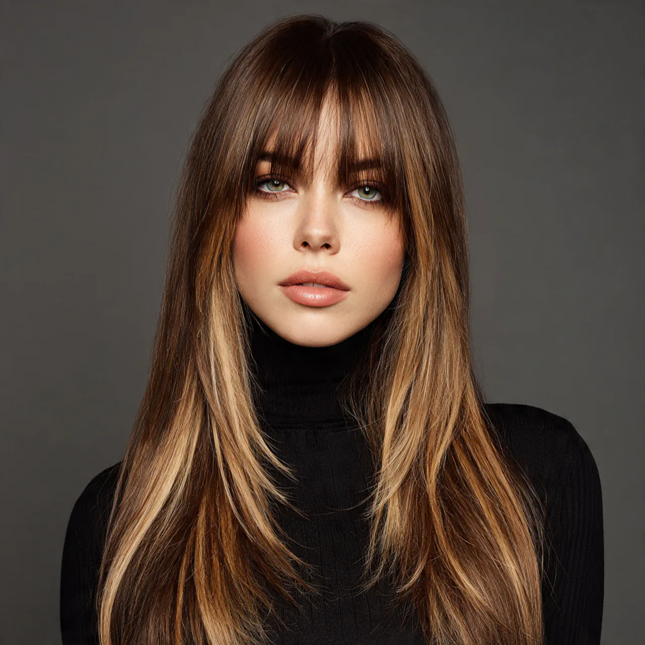 Curtain Bangs Straight Hair: 16 Sleek Style Ideas 15 curtain bangs straight hair with balayage highligh 1