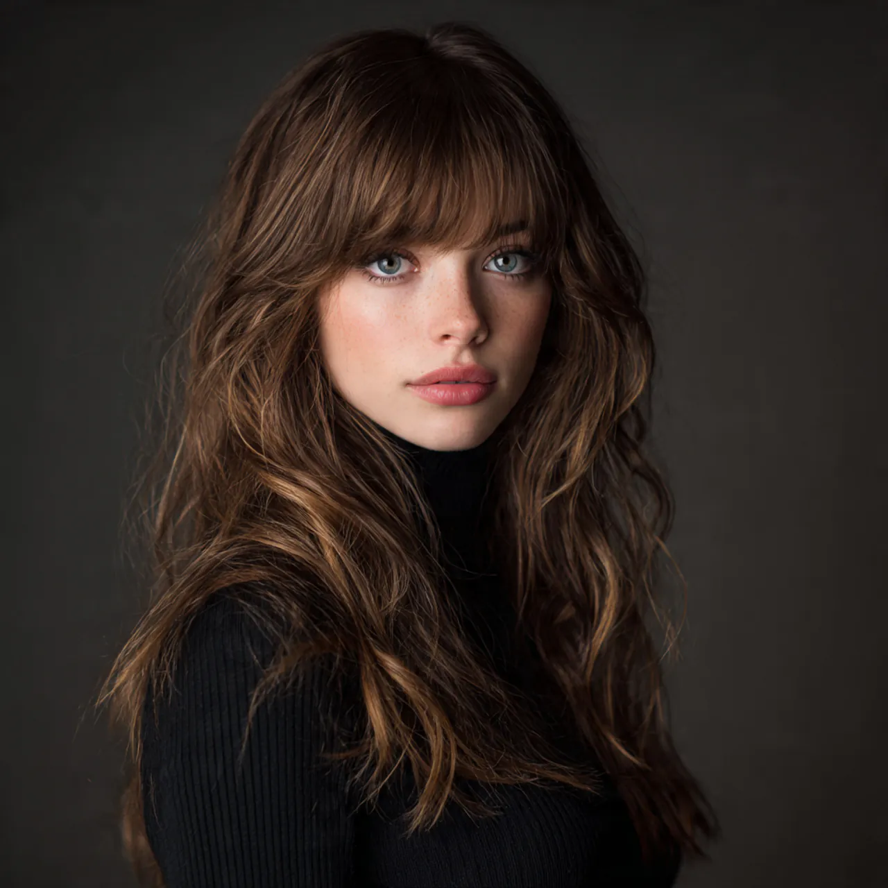 curtain bangs wavy hair with highlights hairstyle