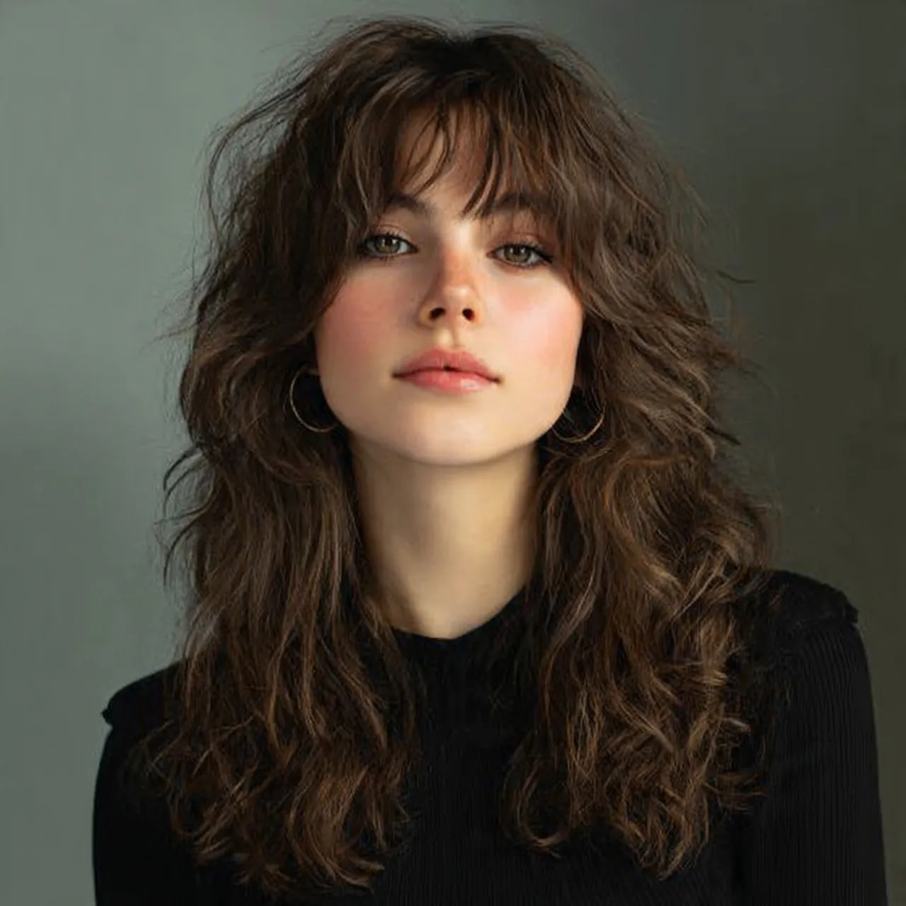 curtain bangs wavy hair with layers hairstyle sing
