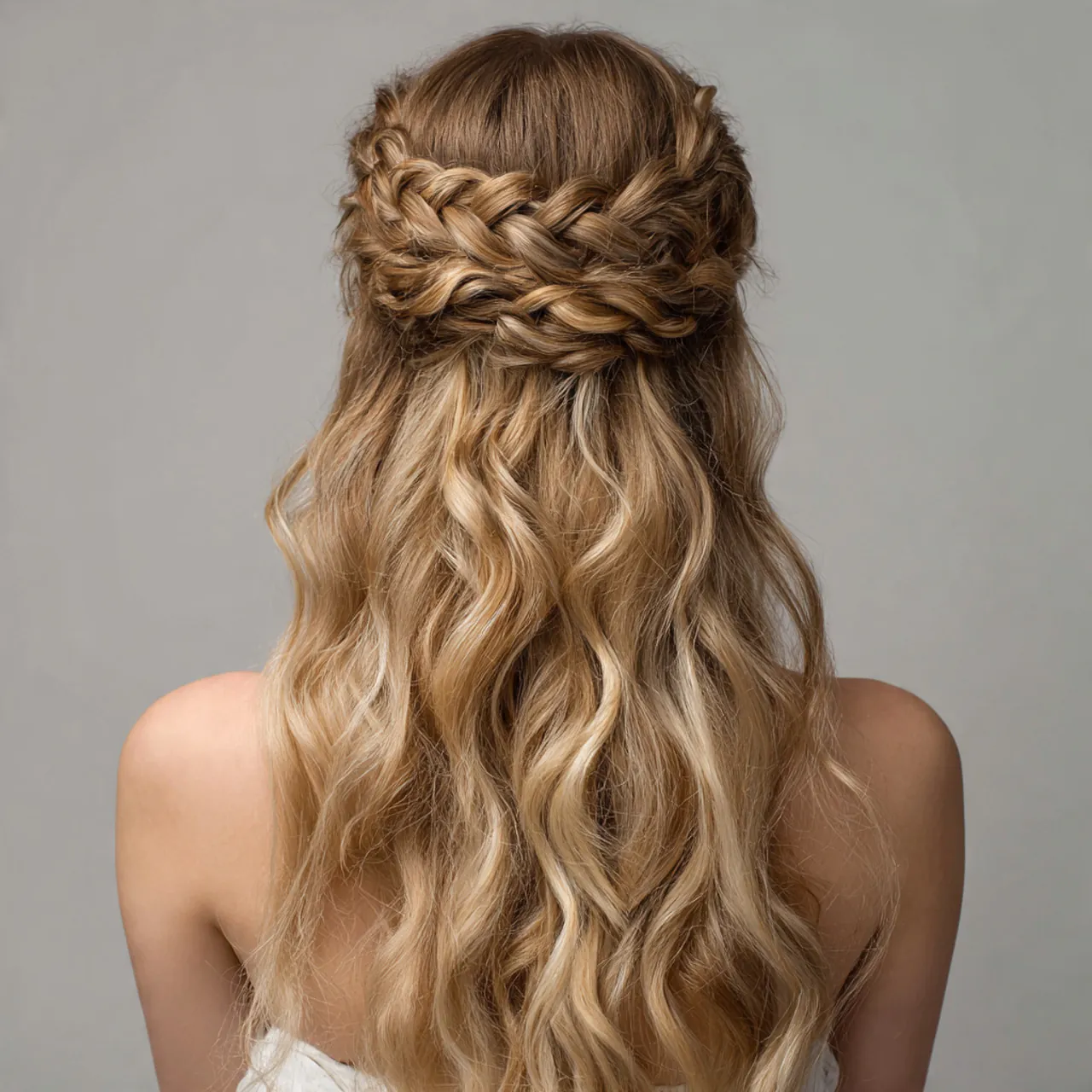 half up braided crown hairstyle elegant braid wrap