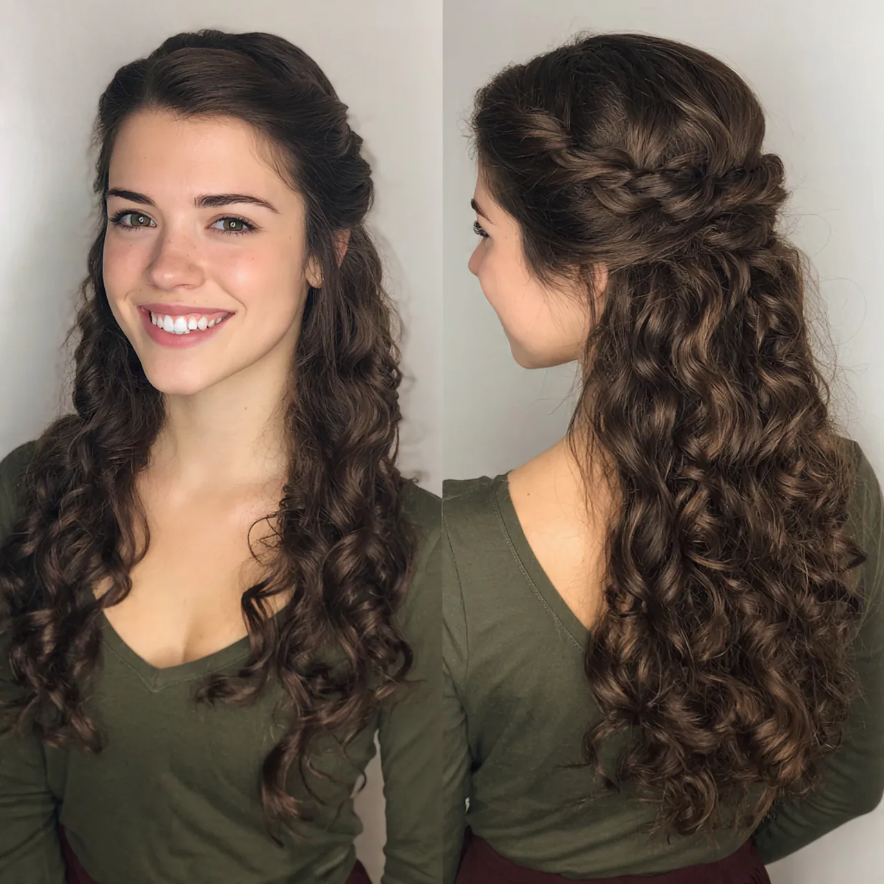 half up half down curly style for school