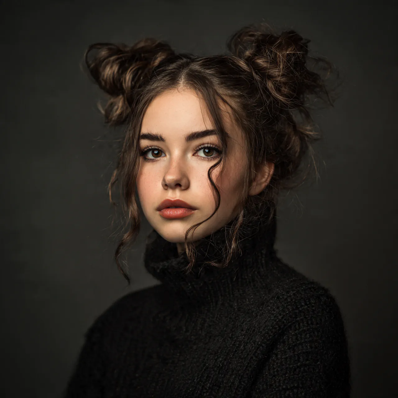 half up space buns hairstyle single person detaile