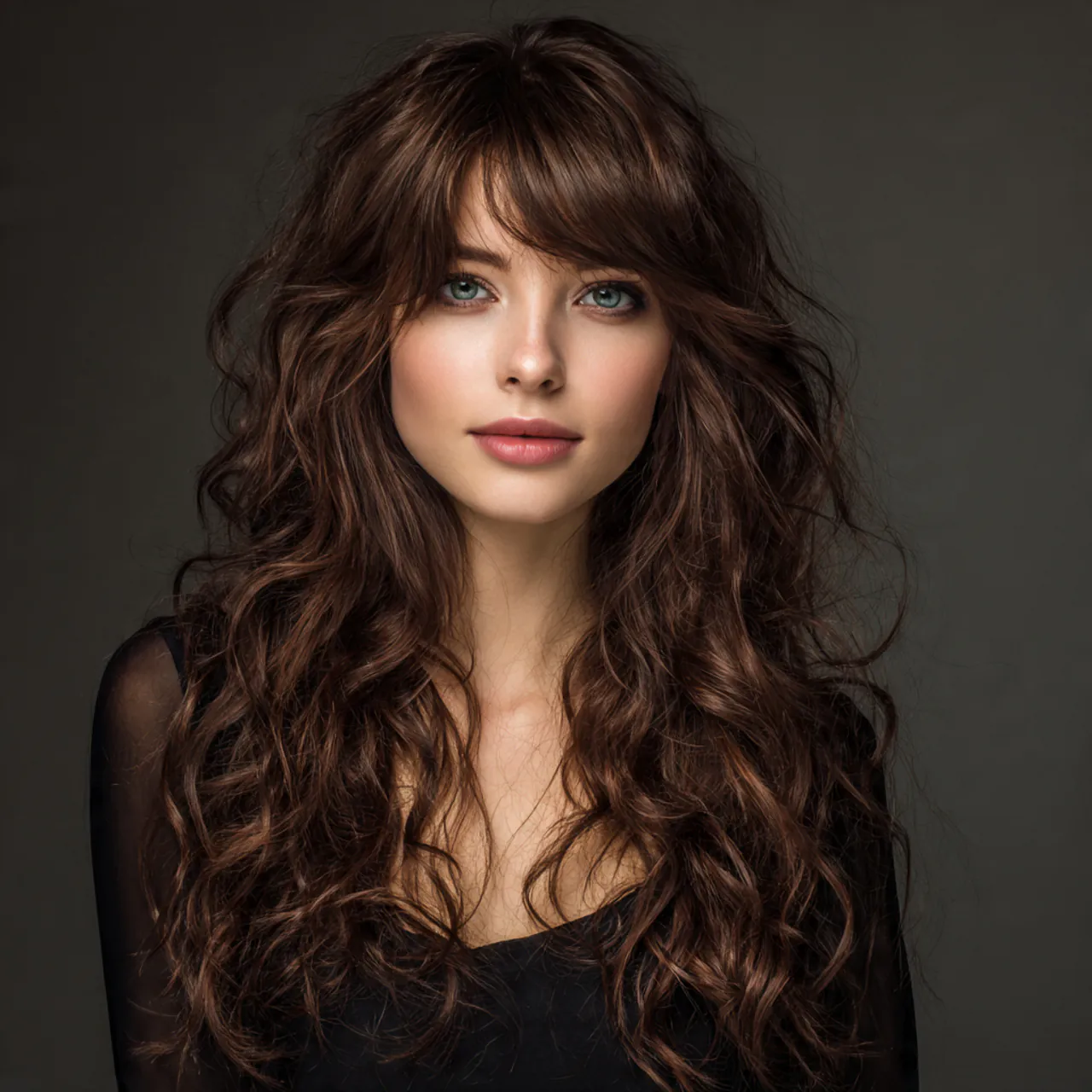 long curtain bangs wavy hair hairstyle single port