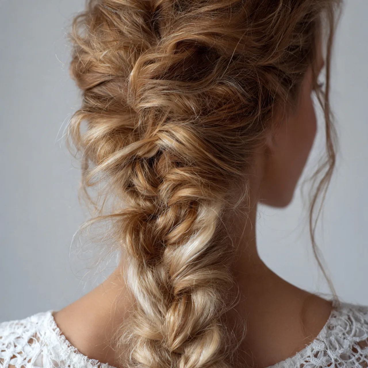 loose fishtail braid hairstyle on a woman elegant