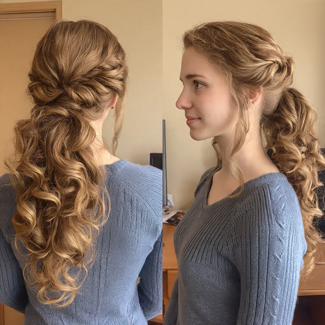 low curly ponytail for school