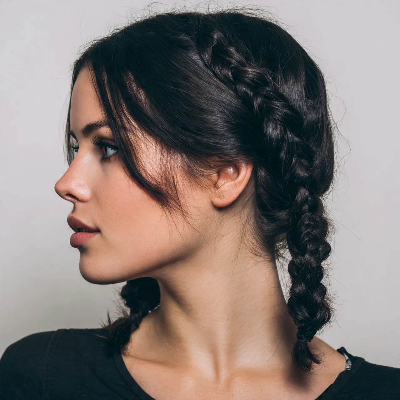 low twisted pigtails hairstyle on a young woman tw