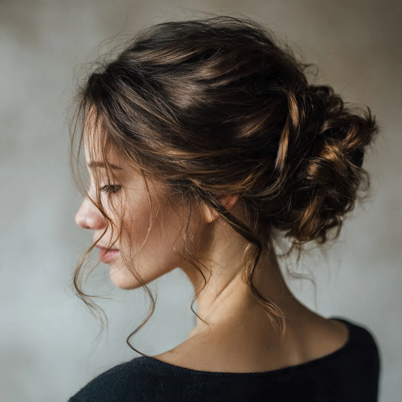 messy braided low bun hairstyle elegant updo singl