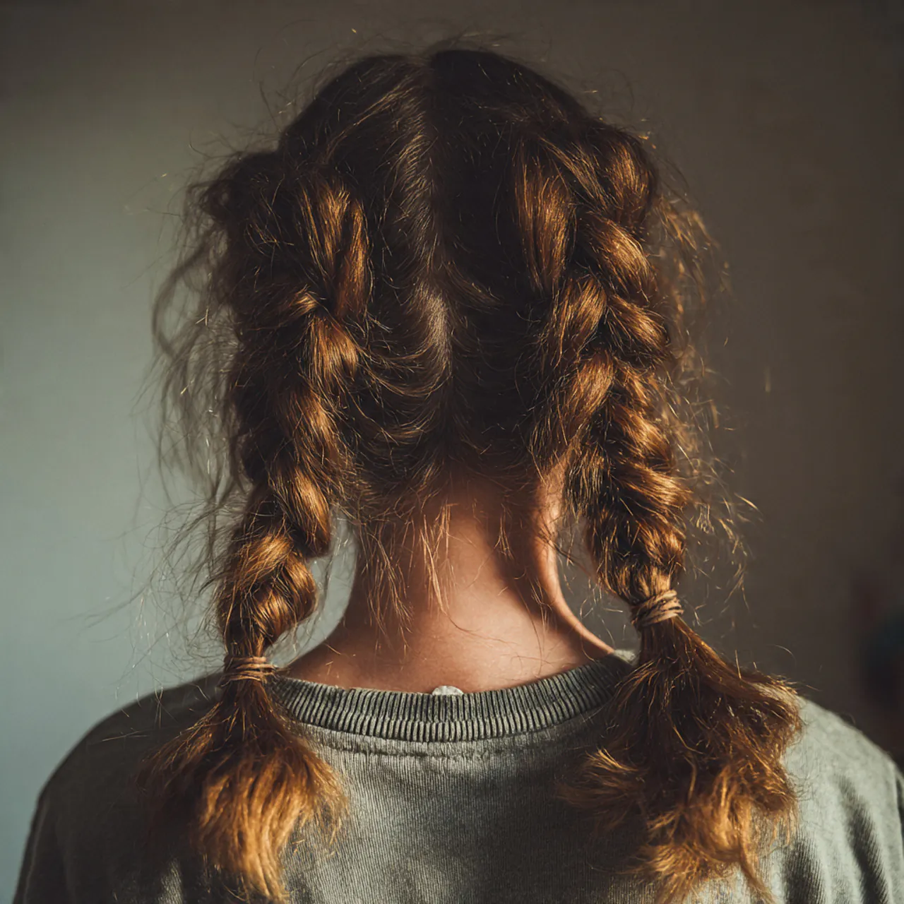messy double braids hairstyle on a woman single po