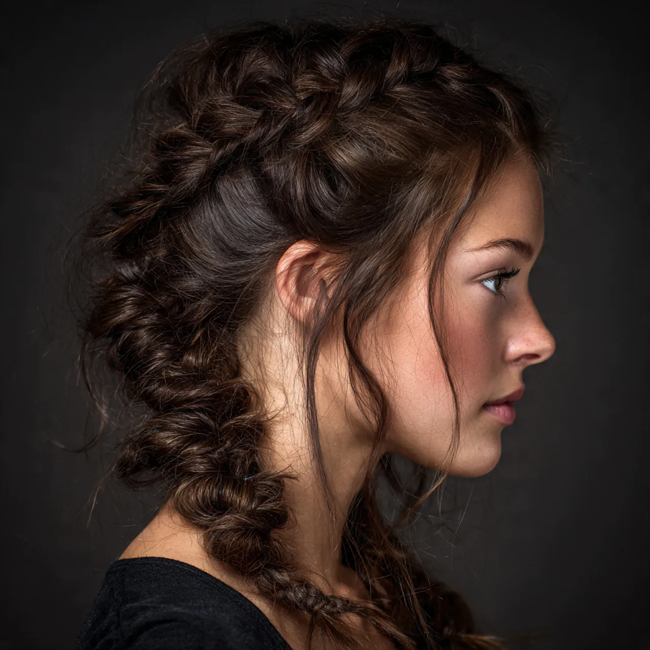 messy dutch braid hairstyle on a woman single port