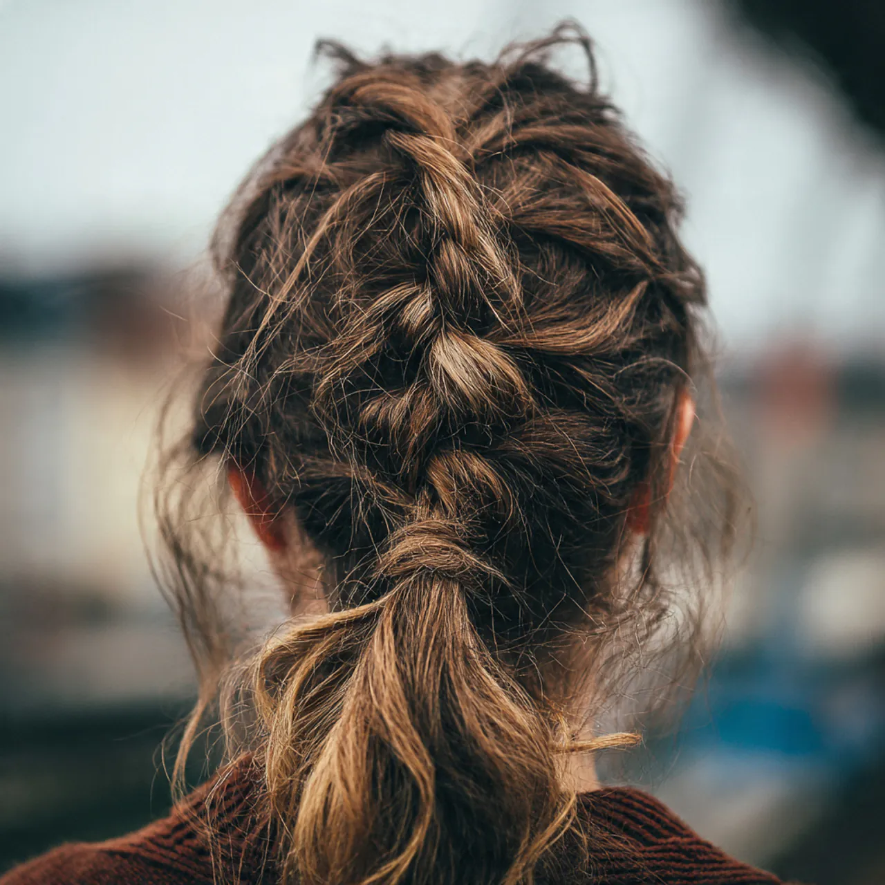 messy french braid hairstyle single photo detailed