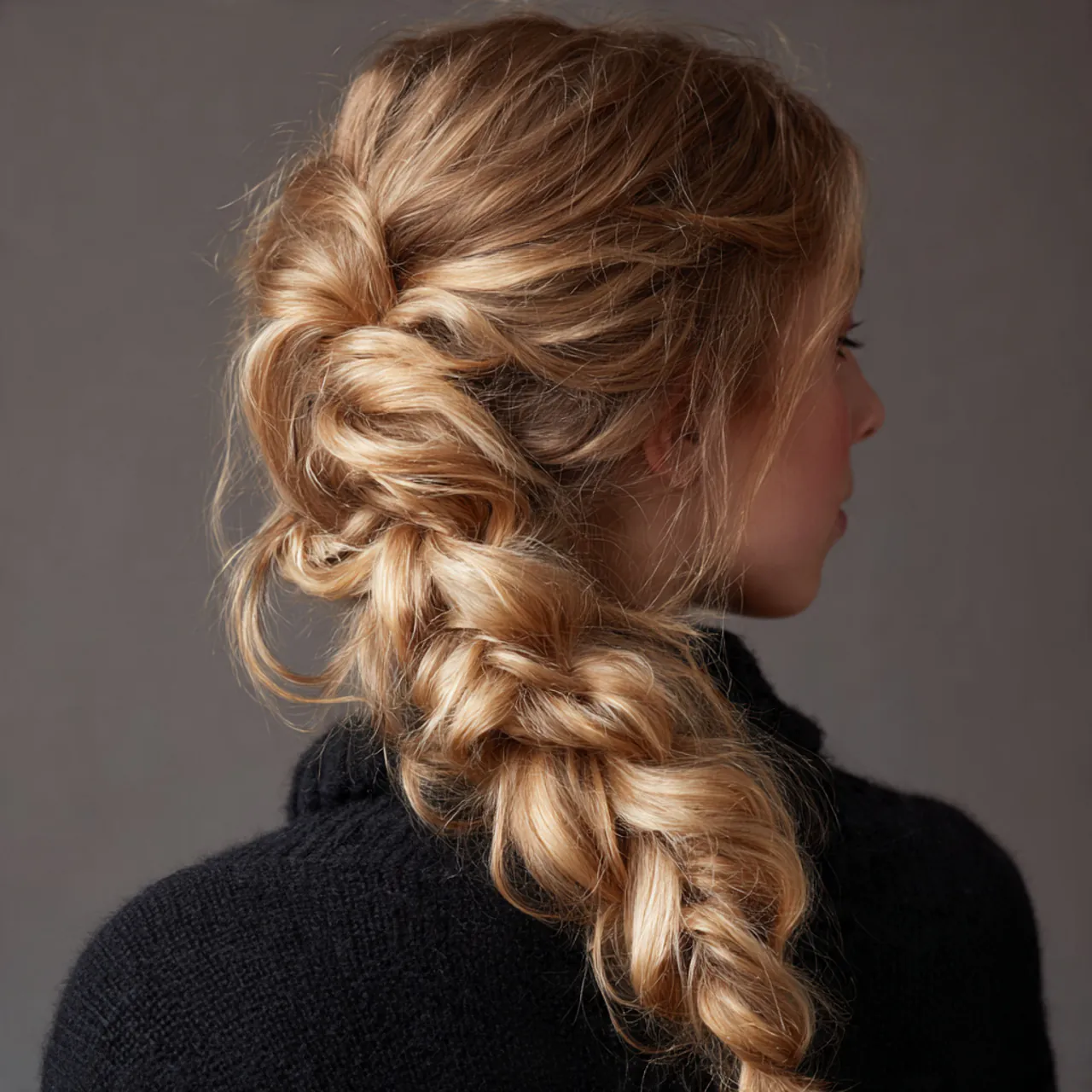 messy pull through braid hairstyle detailed hair t