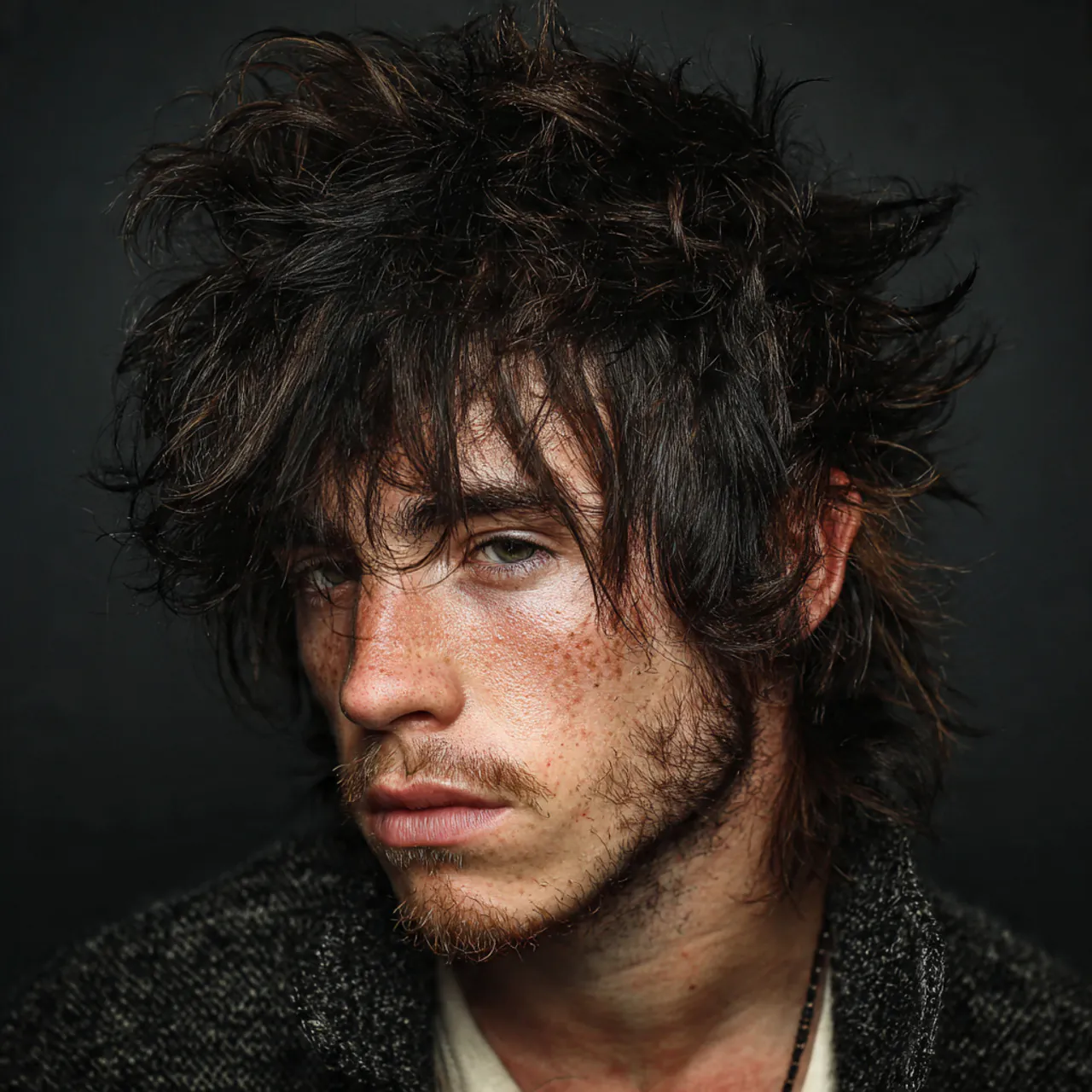 messy wolf cut men