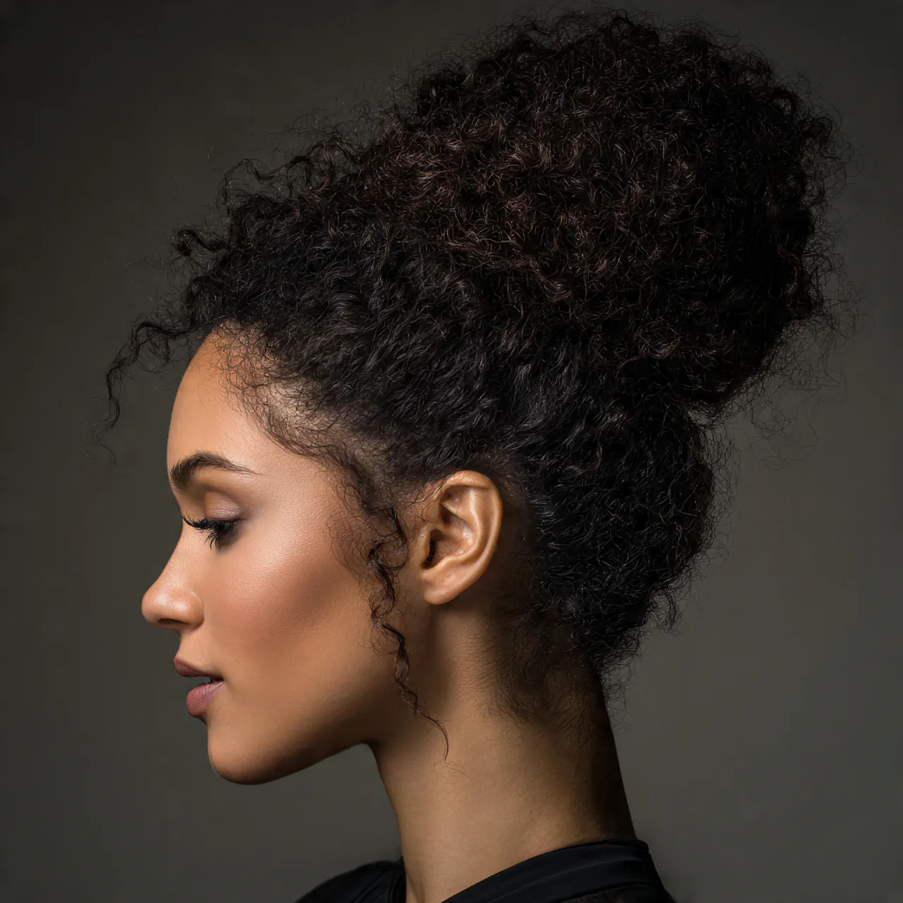 natural curly bun hairstyle on a woman beautiful d 2