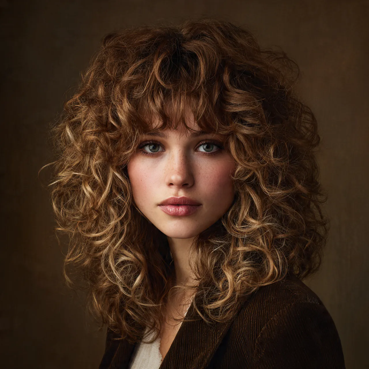 natural curly shag hairstyle on a woman voluminous