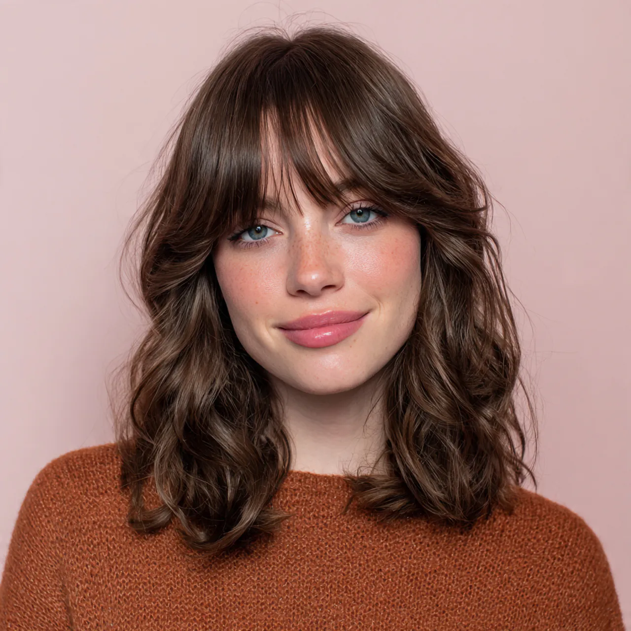 shoulder length wavy hair with curtain bangs hairs