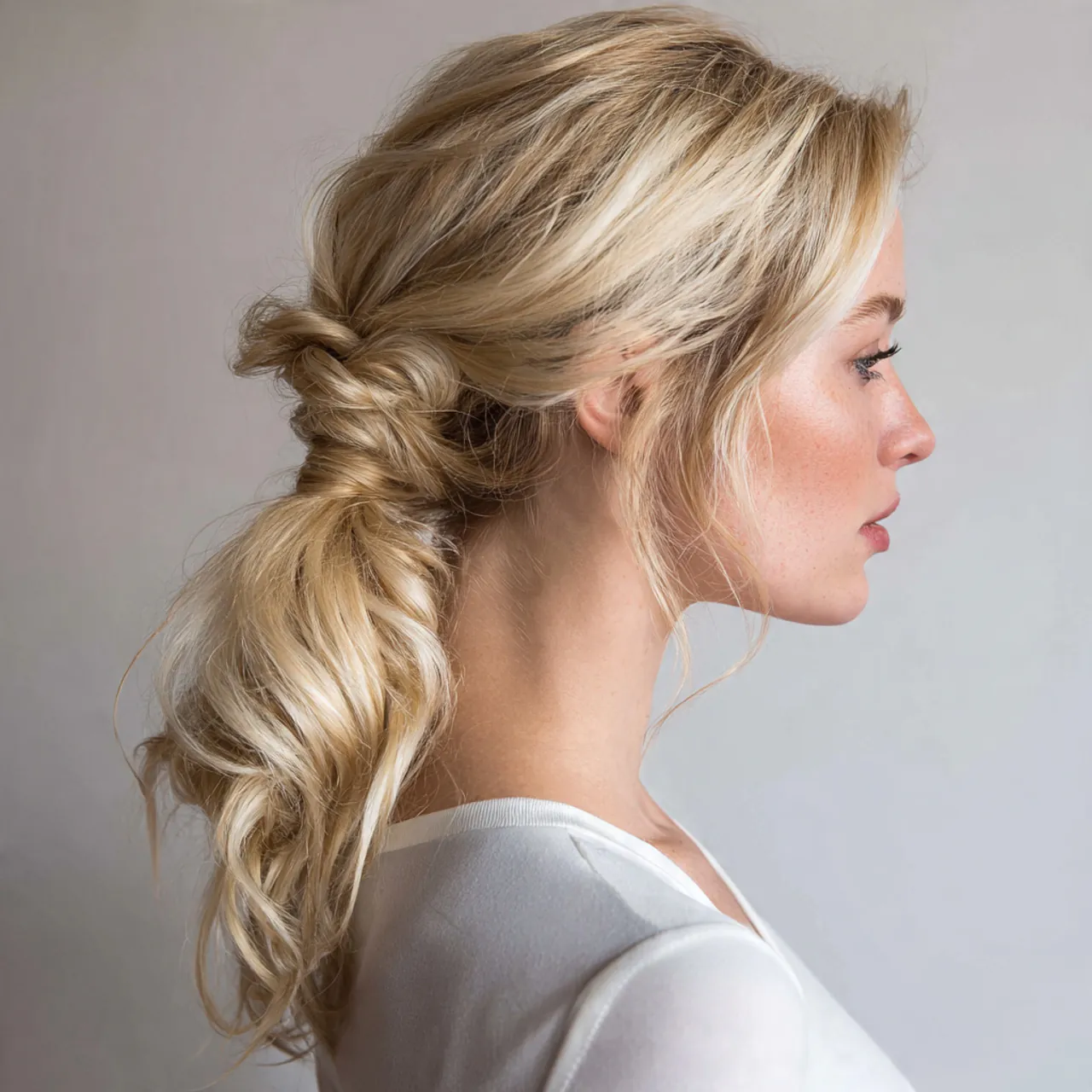 simple low side ponytail hairstyle