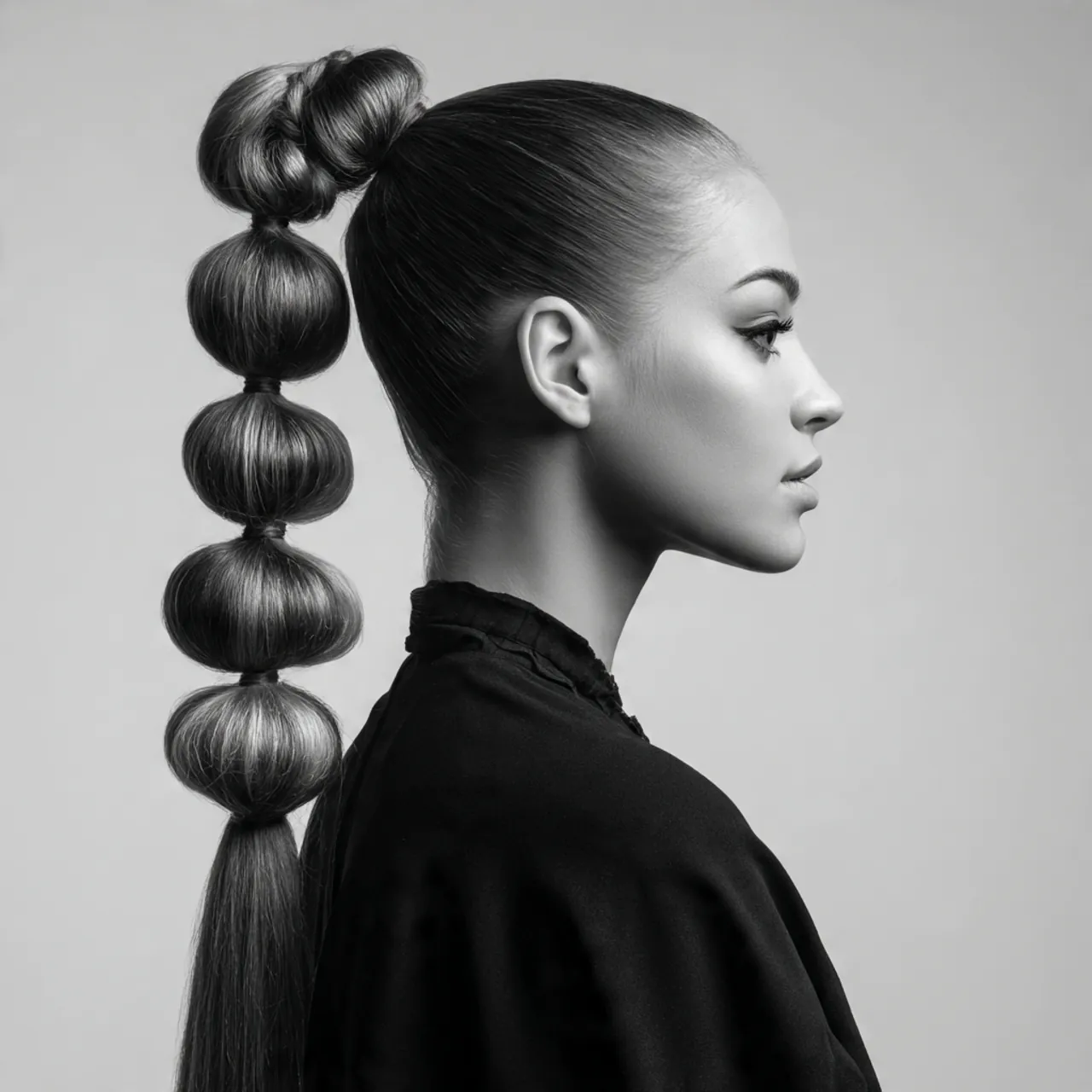 single bubble ponytail hairstyle on a woman long h