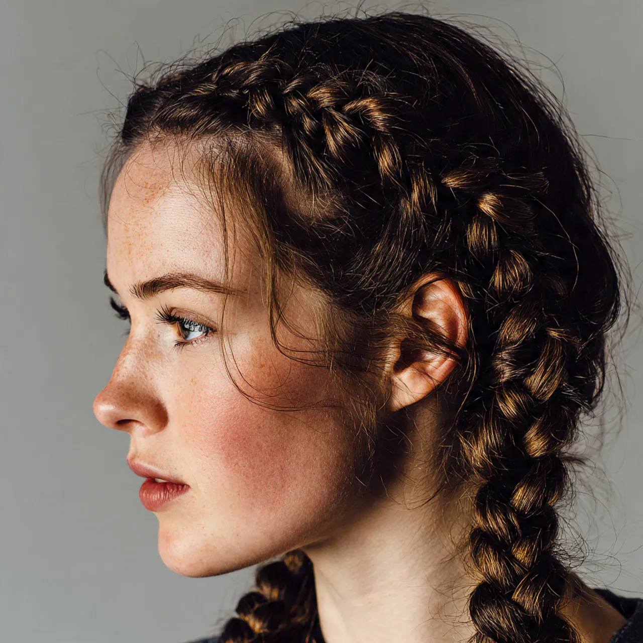 single portrait of a person with double dutch brai