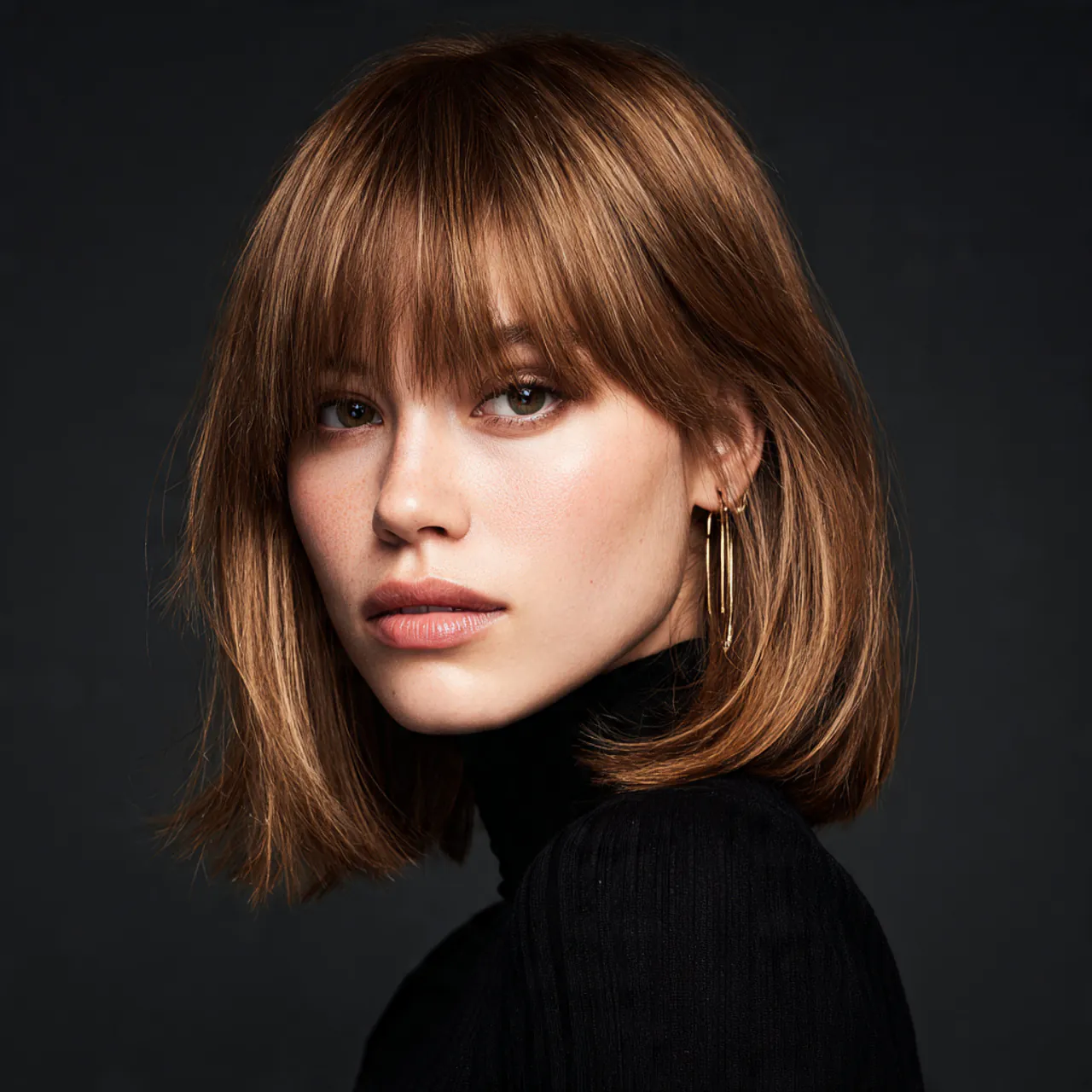 Curtain Bangs Straight Hair: 16 Sleek Style Ideas 9 single portrait of a woman with curtain bangs stra