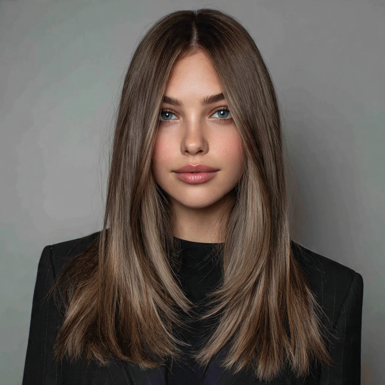 sleek straight middle part hairstyle