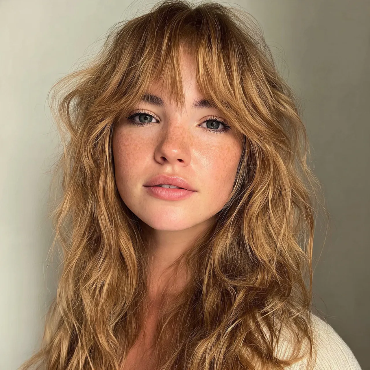 soft beachy curtain bangs with wavy hair beautiful