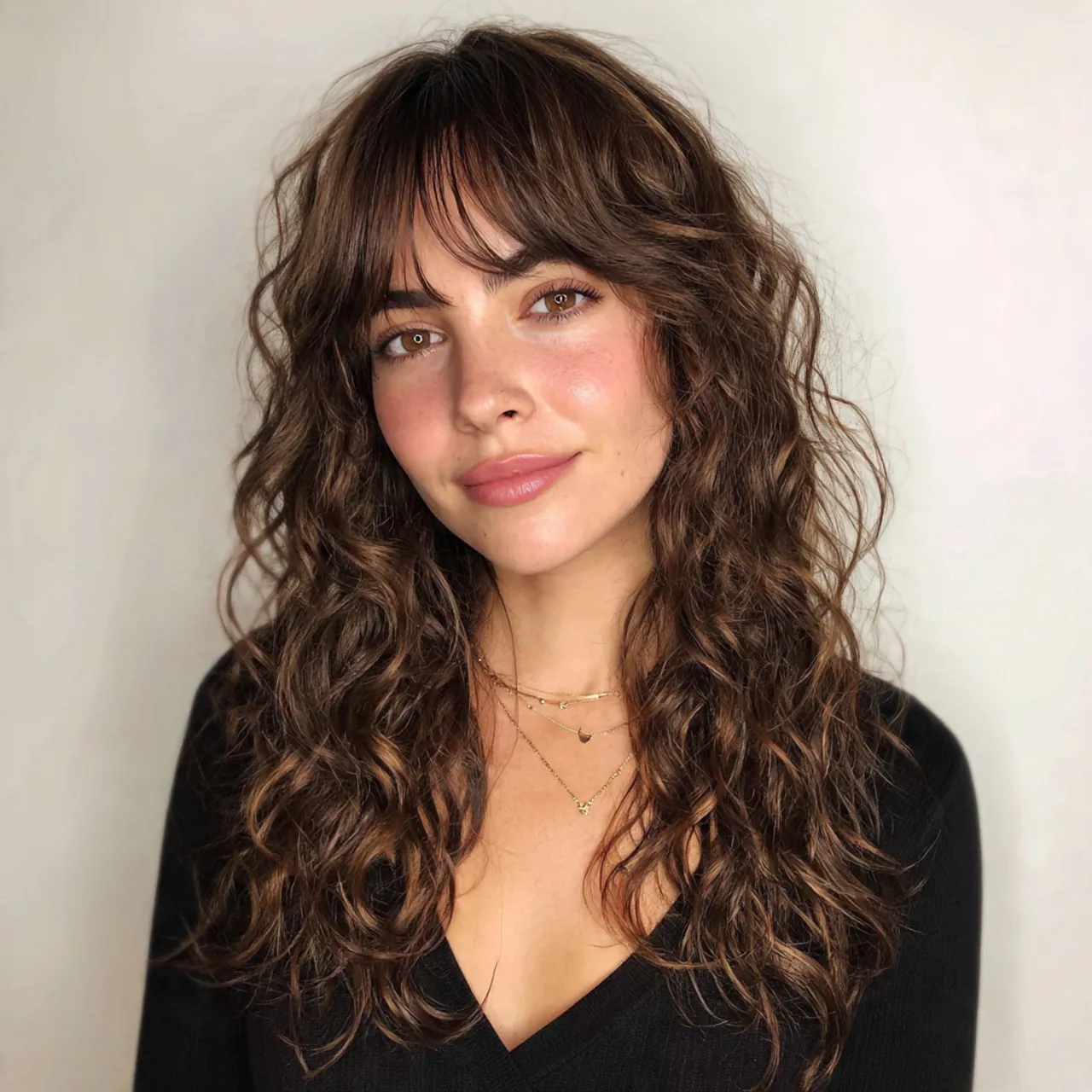 soft curly curtain bangs hairstyle 1