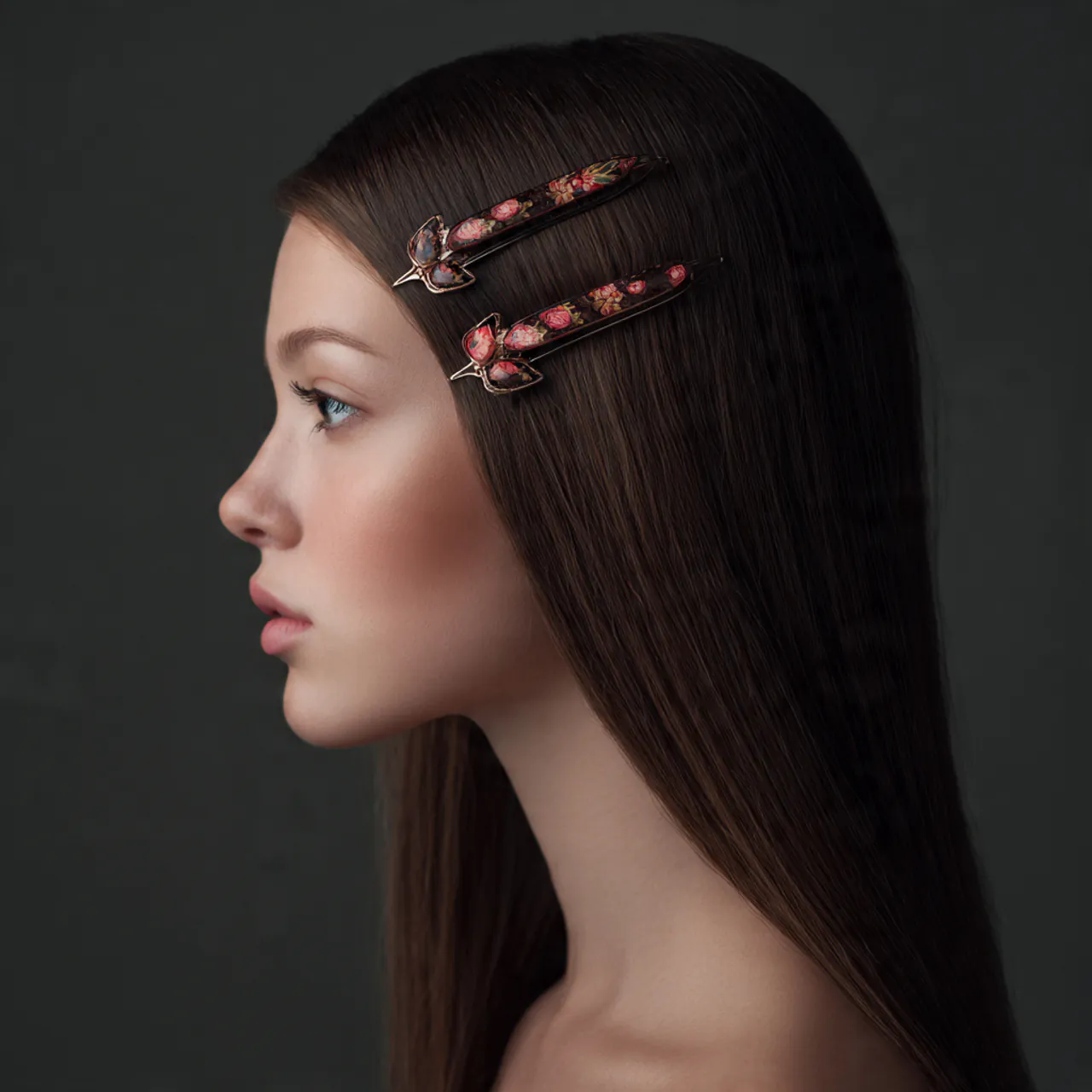 straight hair styled with decorative hair clips si