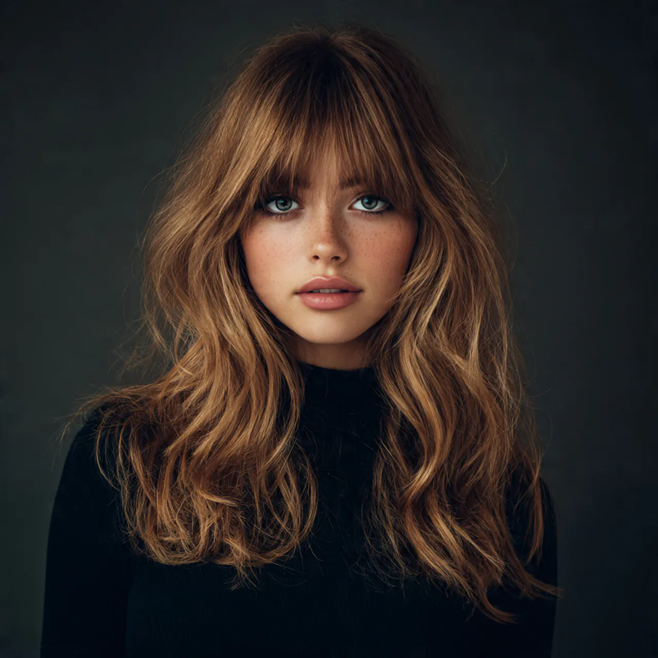 wispy curtain bangs with soft wavy hair hairstyle