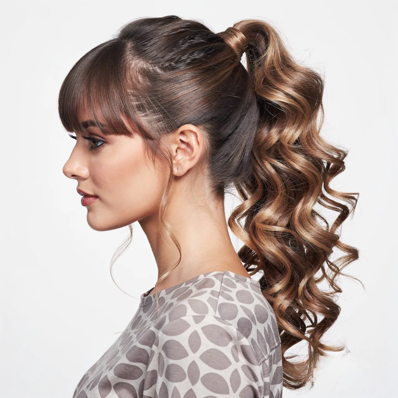Curly Ponytail Hairstyles with Bangs