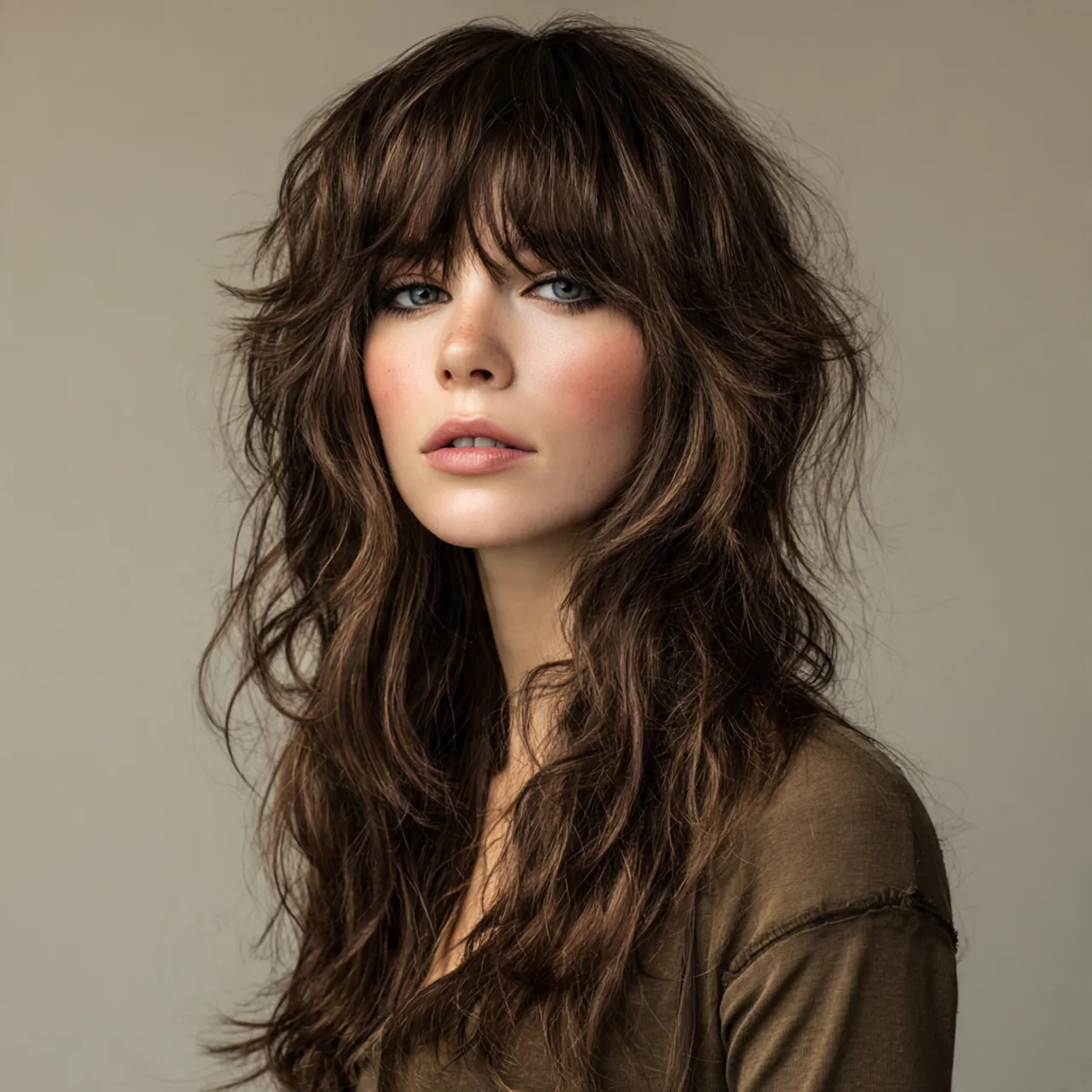 a single portrait photo of a woman with a long wol